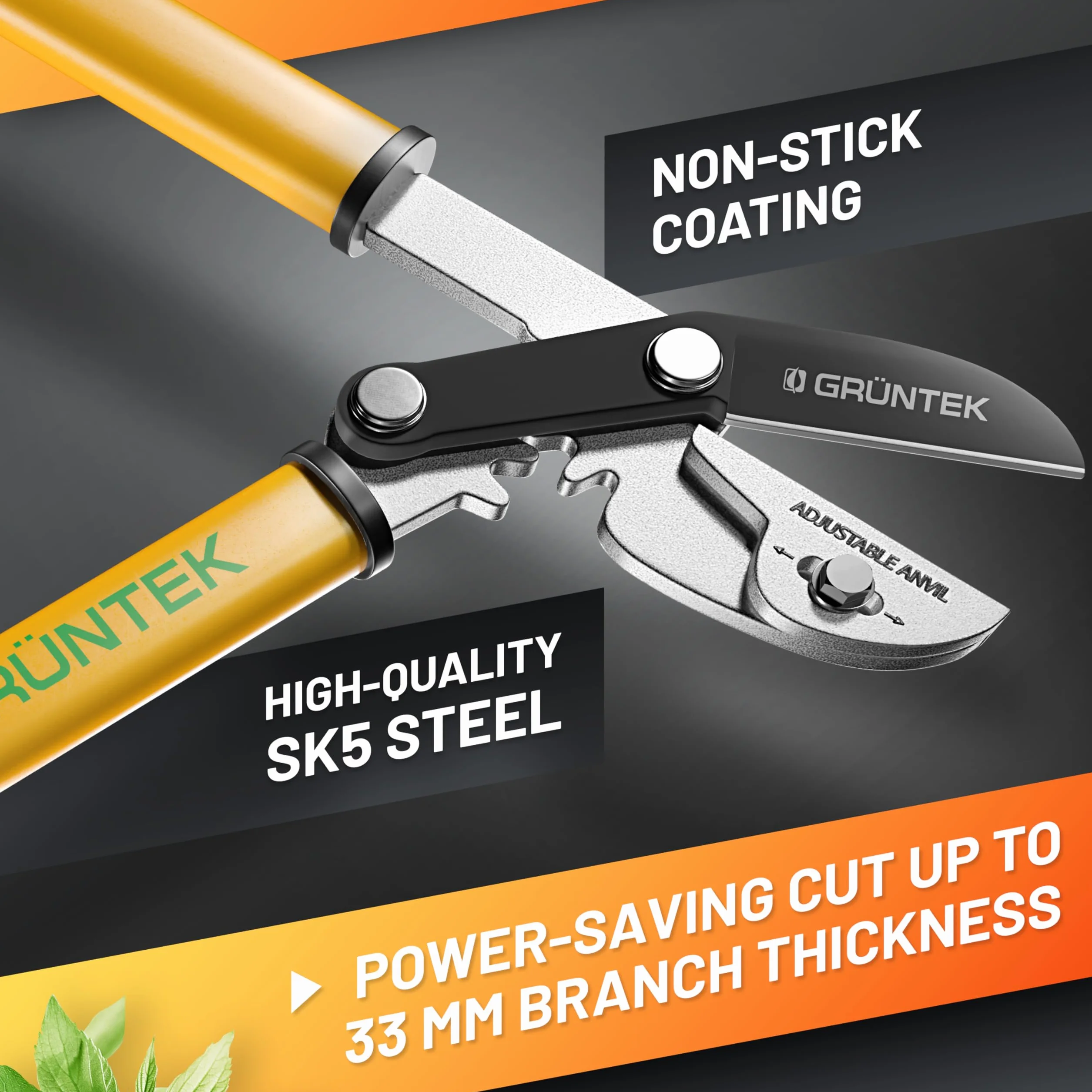 GRÜNTEK Nożyce do gałęzi sekator Grizzly 470 mm, ostre AMBOSS nożyce do drzew z systemem cięcia Gear-Drive, nożyce do gałęzi