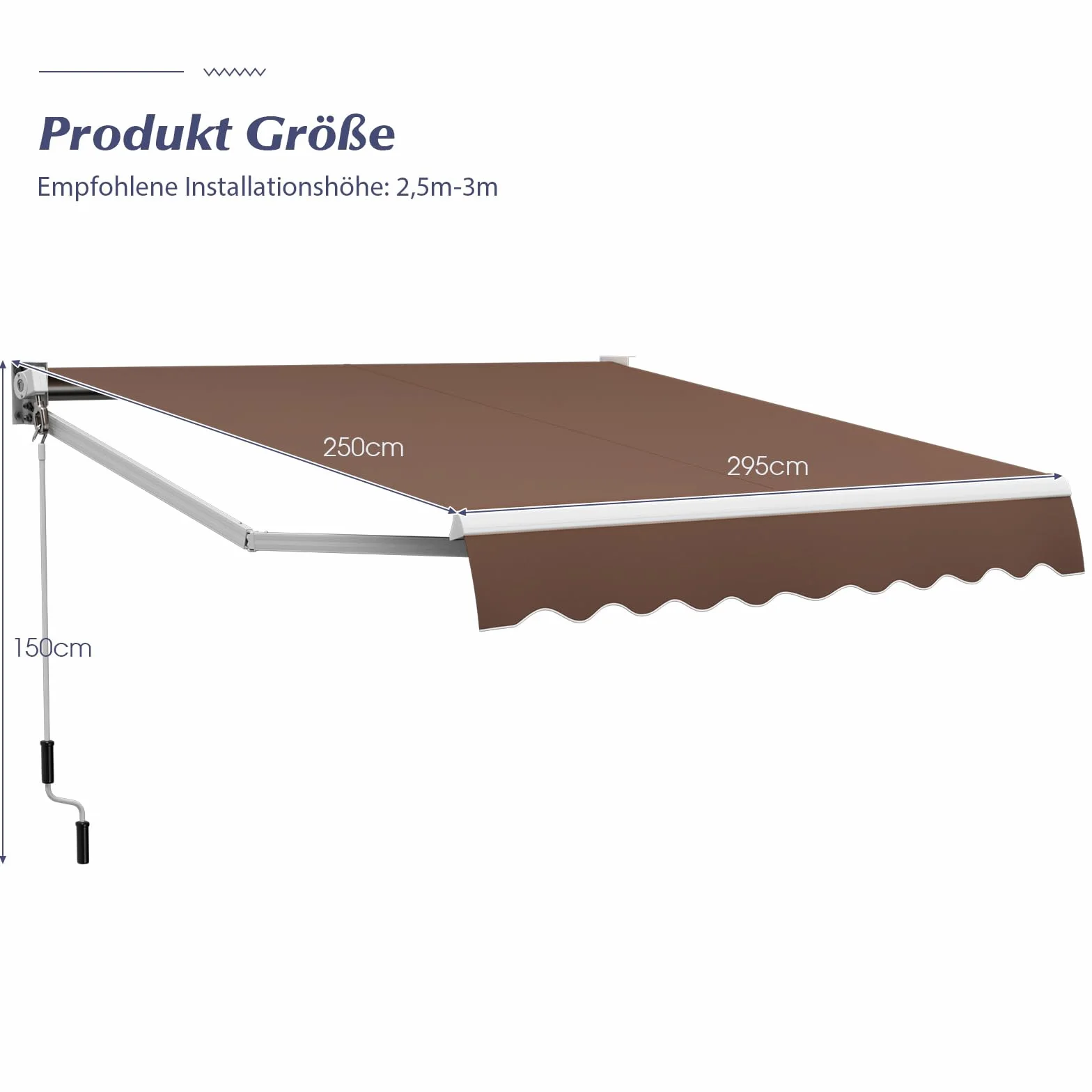 COSTWAY 3 x 2,5 m markiza z ramieniem przegubowym, markiza balkonowa, tarasowa, markiza zaciskowa z materiału odpornego na promieniowanie UV i wodę, aluminiowa rama i korba, na balkon i werandę