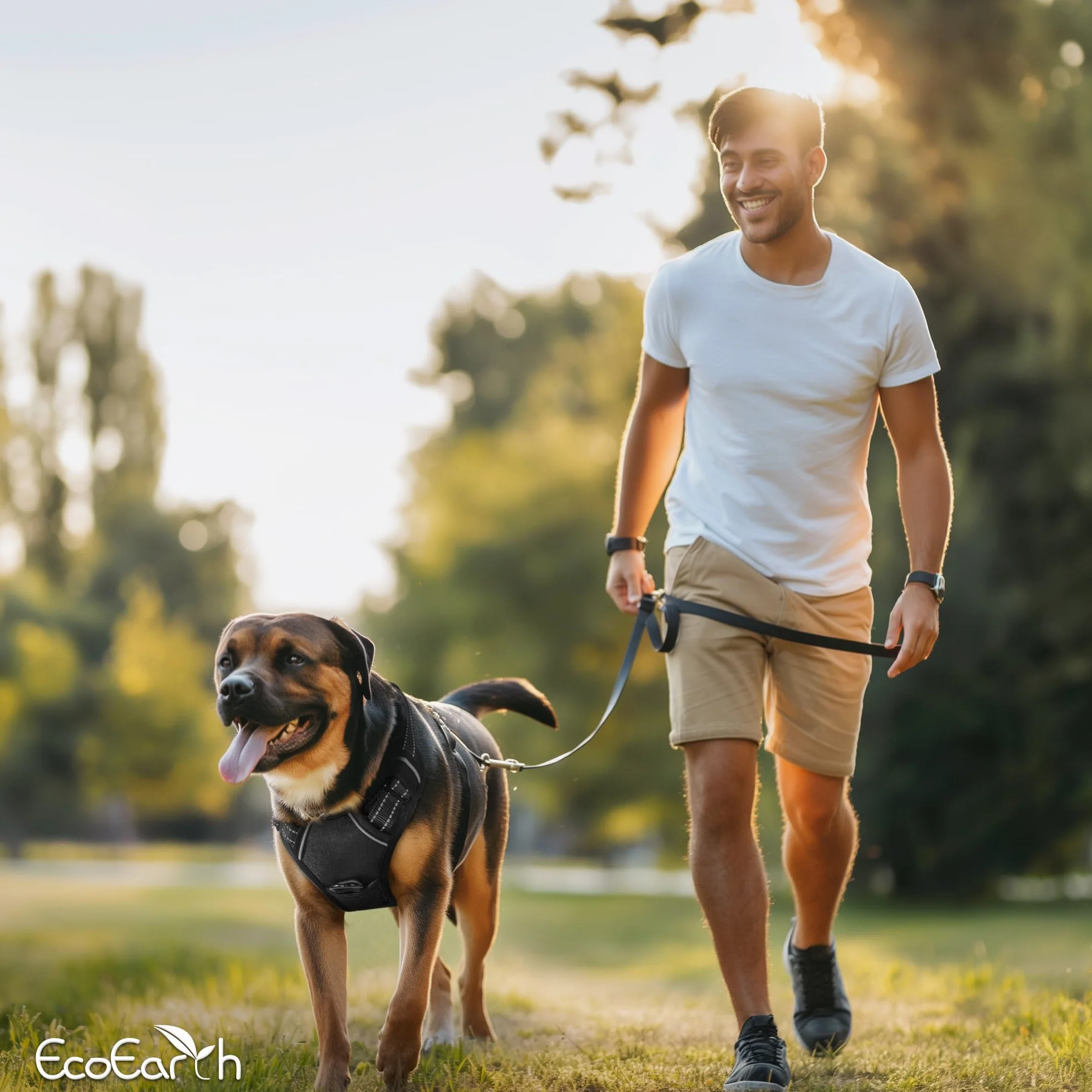 EcoEarth Dog Harness for Medium Dogs Black Soft Padded Adjustable No Pull Pet Harness