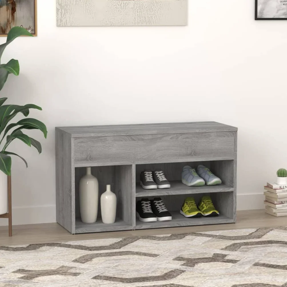 Szafka na buty Sonoma szara, 80 x 30 x 45 cm, materiał drewnopochodny z gładkim siedziskiem i dużą ilością miejsca do przechowywania butów, łyżki do butów lub artykułów dekoracyjnych