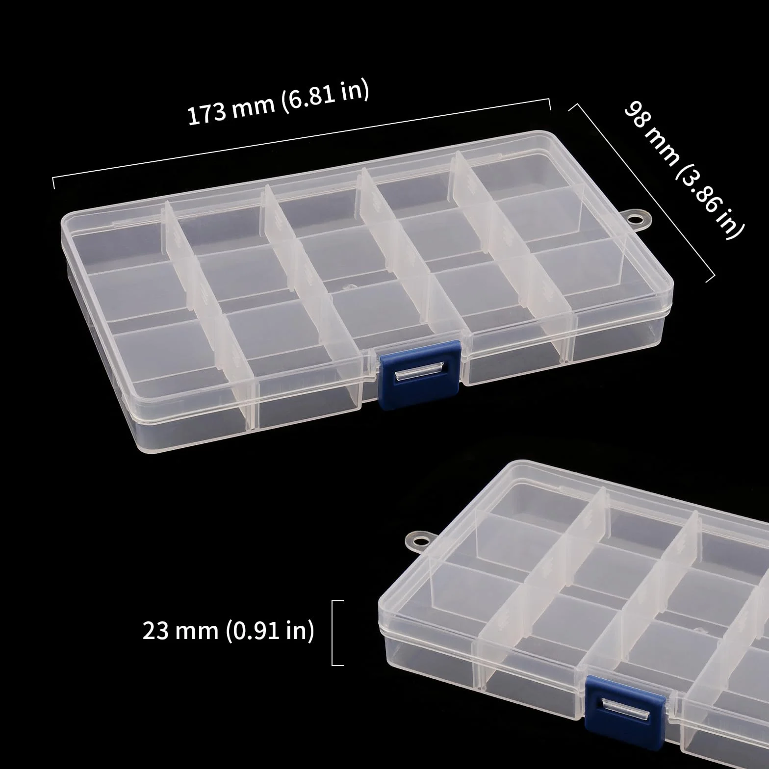 Pudełko do przechowywania, 12 sztuk, 15 przegródek, 17,3 x 9,8 x 2,3 cm, przezroczyste pudełka do przechowywania pereł ze zdejmowanymi ściankami działowymi, pudełka do sortowania małych części,