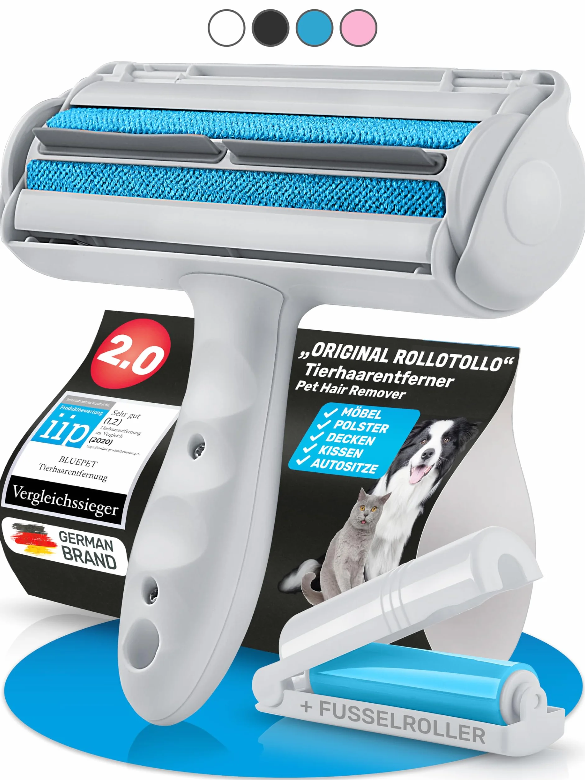 BluePet przyrząd do usuwania sierści zwierząt z mini szczotką i wałkiem zmywalnym