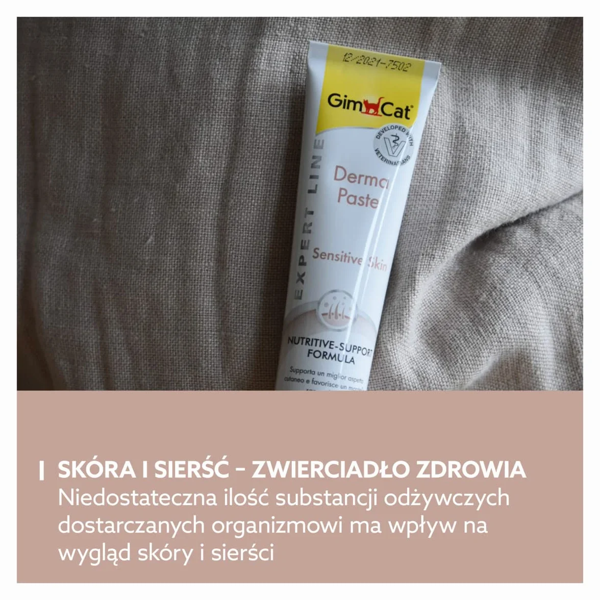 GimCat EXPERT LINE Derma pasta - Funkcjonalny przysmak dla kotów wspomagający zdrowie skóry i sierści - 1 tubka (1 x 50 g)