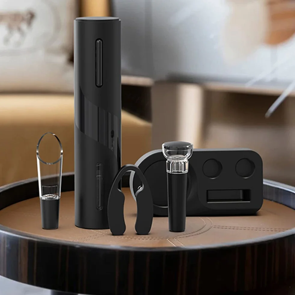 Elektryczny korkociąg do wina, pudełko prezentowe 6 w 1 Elektryczny otwieracz do butelek wina z obcinaczem do folii, korkiem próżniowym i nalewakiem do wina, akumulator USB