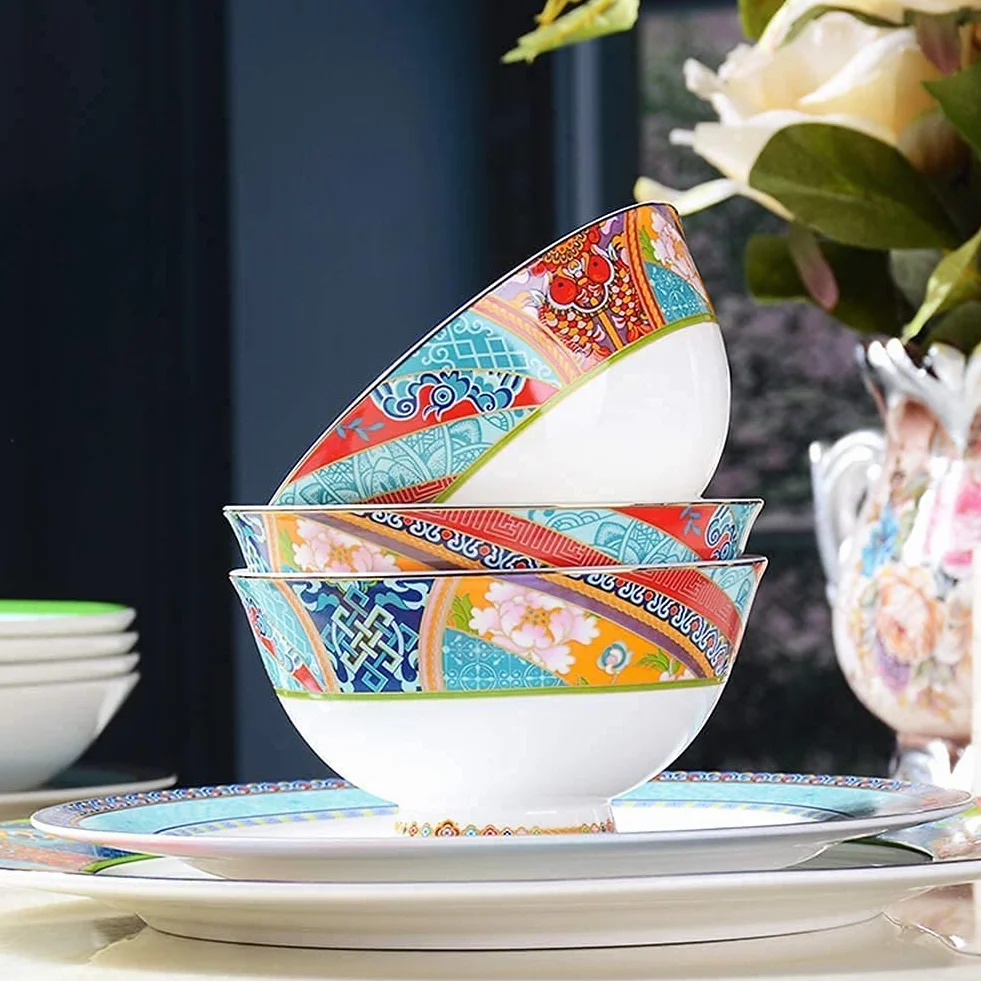 Ceramiczne zestawy zastawy stołowej – nadaje się do kuchenki mikrofalowej i zmywarki, porcelanowy zestaw naczyń, talerze i miski, elegancka zastawa stołowa do domowej restauracji i na imprezy