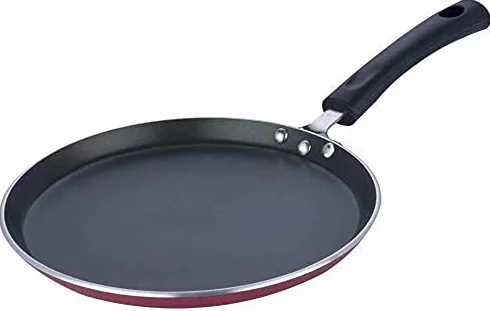 Vinod Patelnia do naleśników, nieprzywierająca patelnia do naleśników, Chapati, Roti i Dosa Tawa do płyt indukcyjnych, kuchenek gazowych i ceramicznych, powłoka odporna na zarysowania - 25 cm, grubość 4 mm, czarna