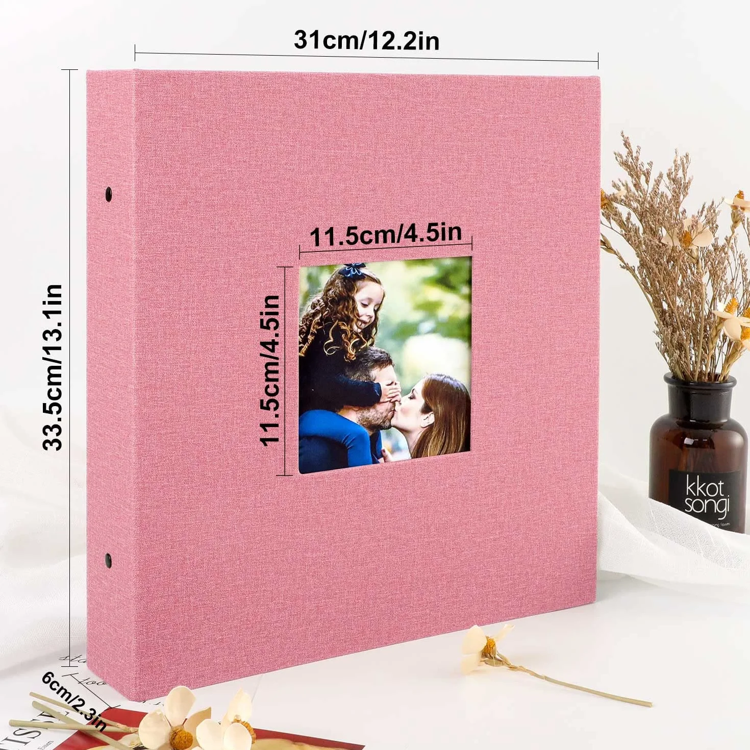 Lanpn Album fotograficzny na 1000 zdjęć w formacie 10x15, bardzo duży, XXL, lniany album do wkładania zdjęć w układzie pionowym, różowy