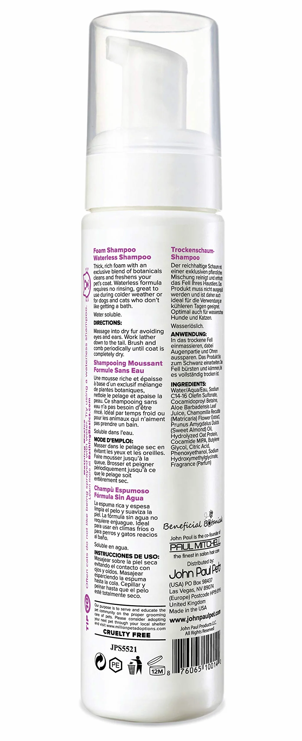 John Paul Pet Oatmeal Waterless Foam Szampon 250 ml