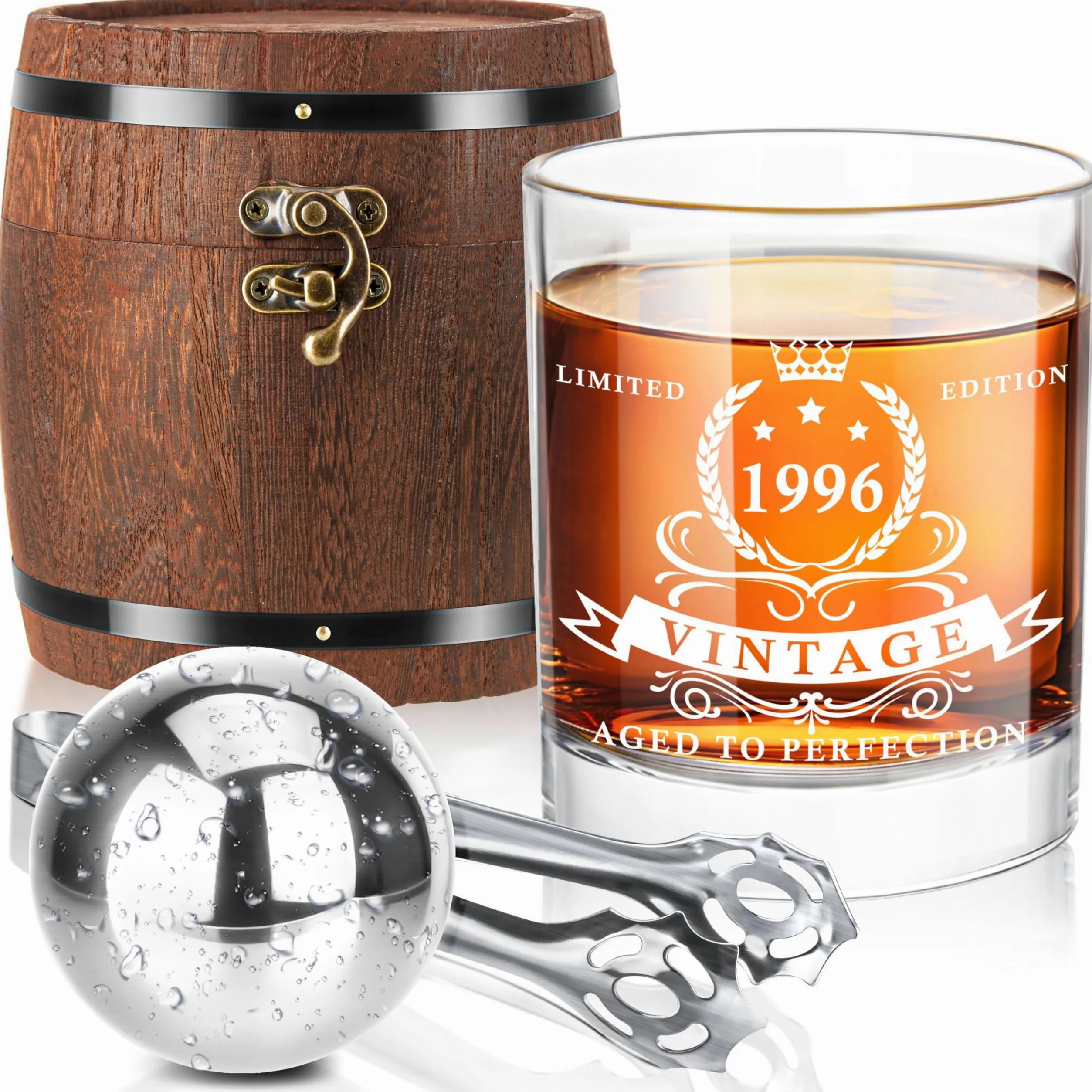 LIGHTEN LIFE Prezenty na 30. urodziny dla mężczyzn, zestaw szklanek do whisky 1995 w pudełku beczkowym, prezenty dla 30 lat, pomysły na prezent na 30. urodziny, prezenty urodzinowe 1995 dla taty,