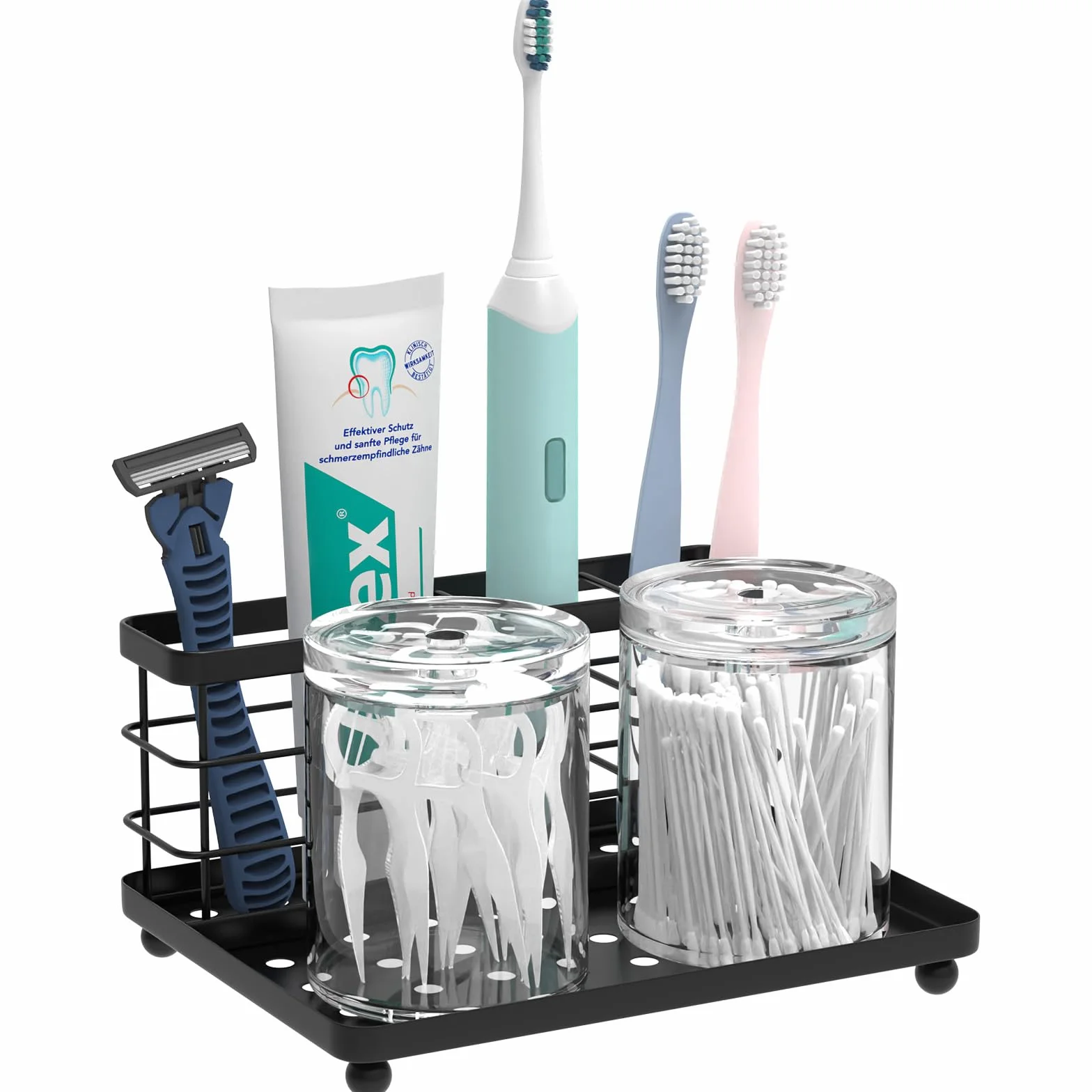 Luxspire Toothbrush Holder, 3-Slot Electric Toothbrush Holder with Detachable Tray, Stainless Steel Holder for Toothbrush Toothpaste Razor, Toothbrush Caddy for Bathroom Countertop Hotels, Black
