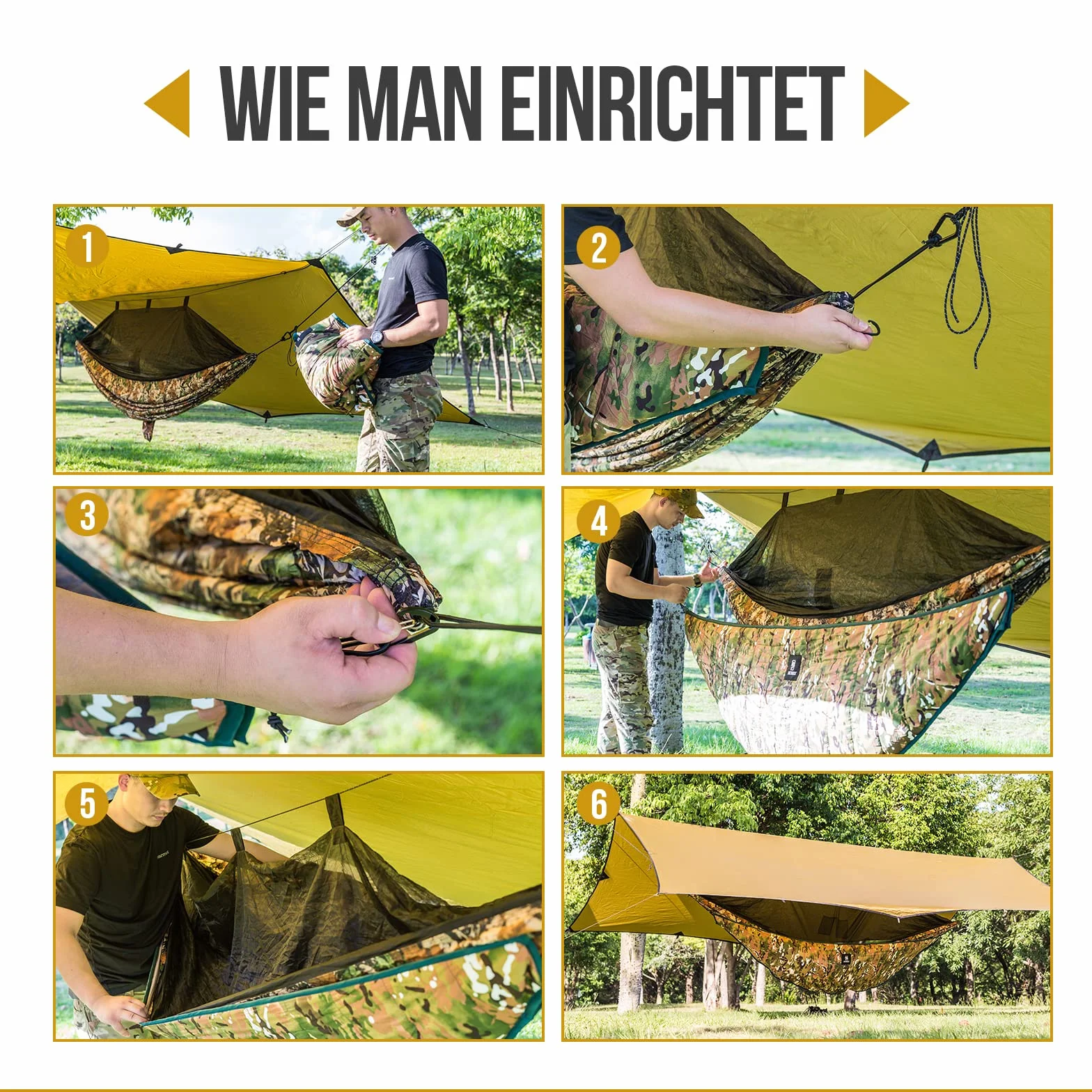 OneTigris Hideout Hamak 280 x 120 cm brązowy (coyote braun) ultralekki mata pod hamak ochrona cieplna na wędrówki kemping