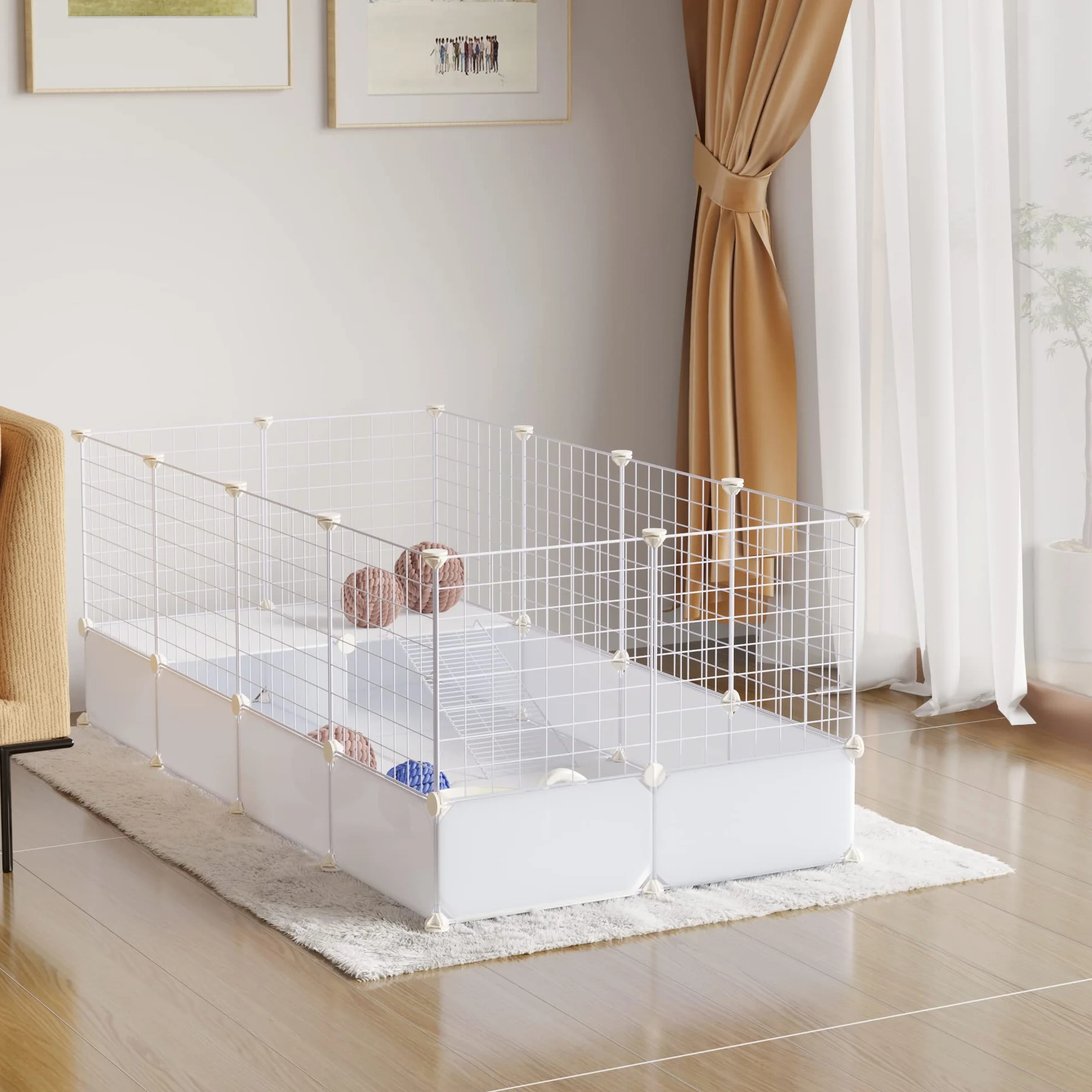EUGAD Wybieg dla królików i świnek morskich – Kojec z twardym dnem 142 x 53 x 71 cm Biały