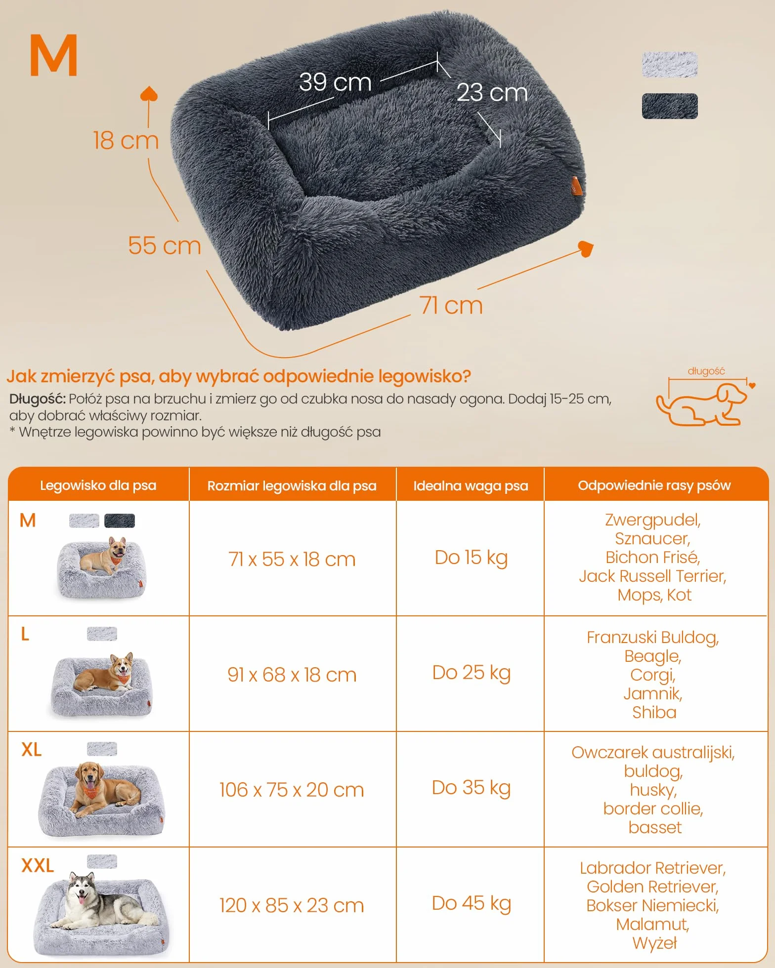 Feandrea Legowisko dla psa, średnie, 71 x 55 x 18 cm, miękka wyściółka, sofa dla psa, podwyższone krawędzie, zdejmowany i nadający się do prania pokrowiec, antypoślizgowe, ciemnoszare PGW271GR01