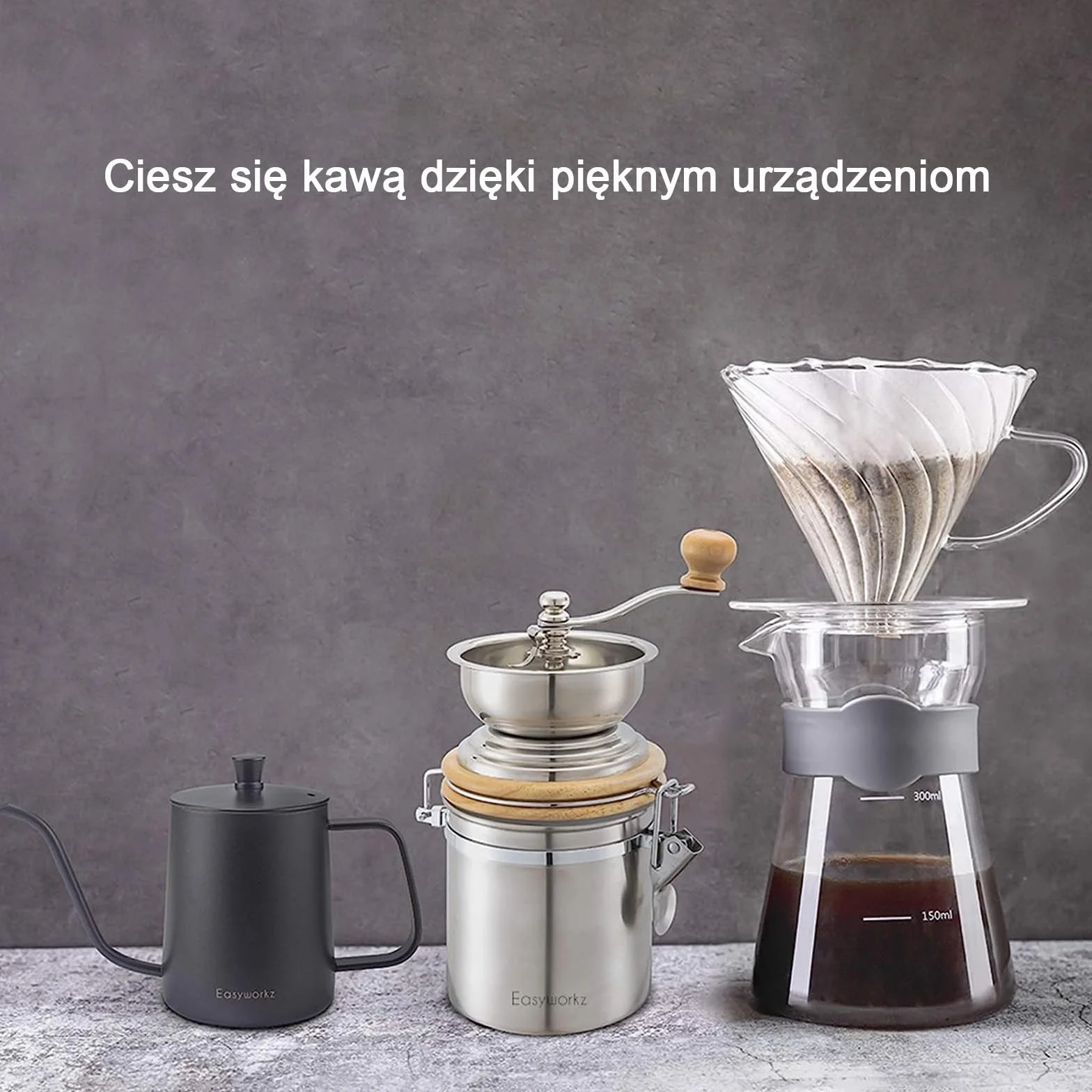 Easyworkz Czajnik przelewowy Dzbanek do kawy ze stali nierdzewnej z gęsią szyją i wąską wylewką 350 ml (czarny)