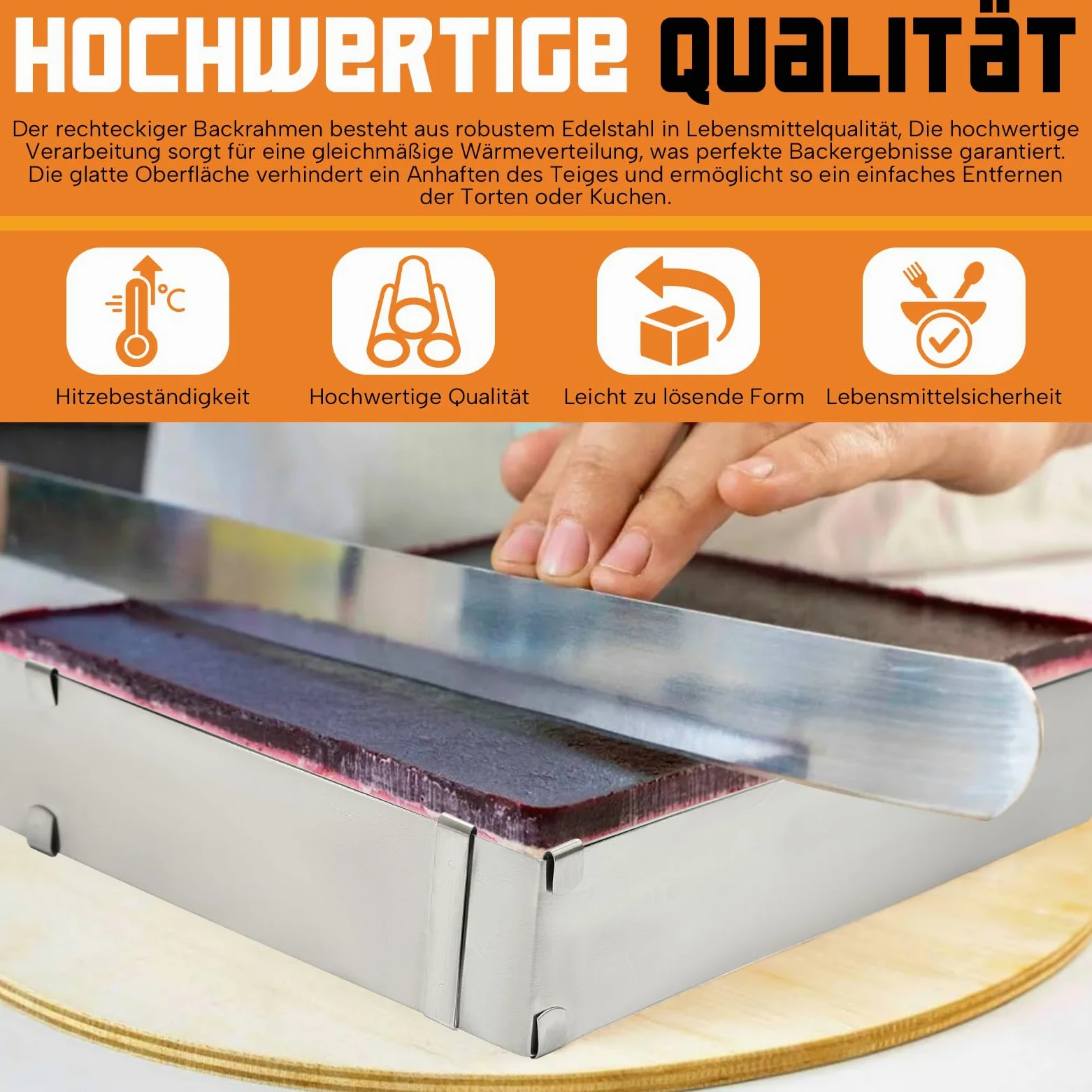 Rama do pieczenia prostokątna regulowana, wysokość 5 cm, stal nierdzewna, prostokątny pierścień do ciasta z przegrodą i łopatką, rama do pieczenia do ciasta prostokątna do tiramisu, tortów