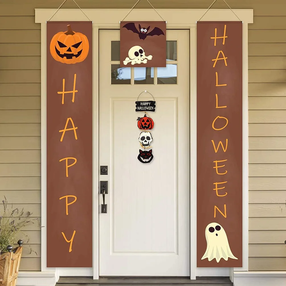 Alnicov Halloweenowy wiszący znak powitalny na drzwi, Happy Halloween drewniana tablica tablica znak dekoracja do domu biura szkoły na zewnątrz nawiedzony dom dekoracje na Halloween