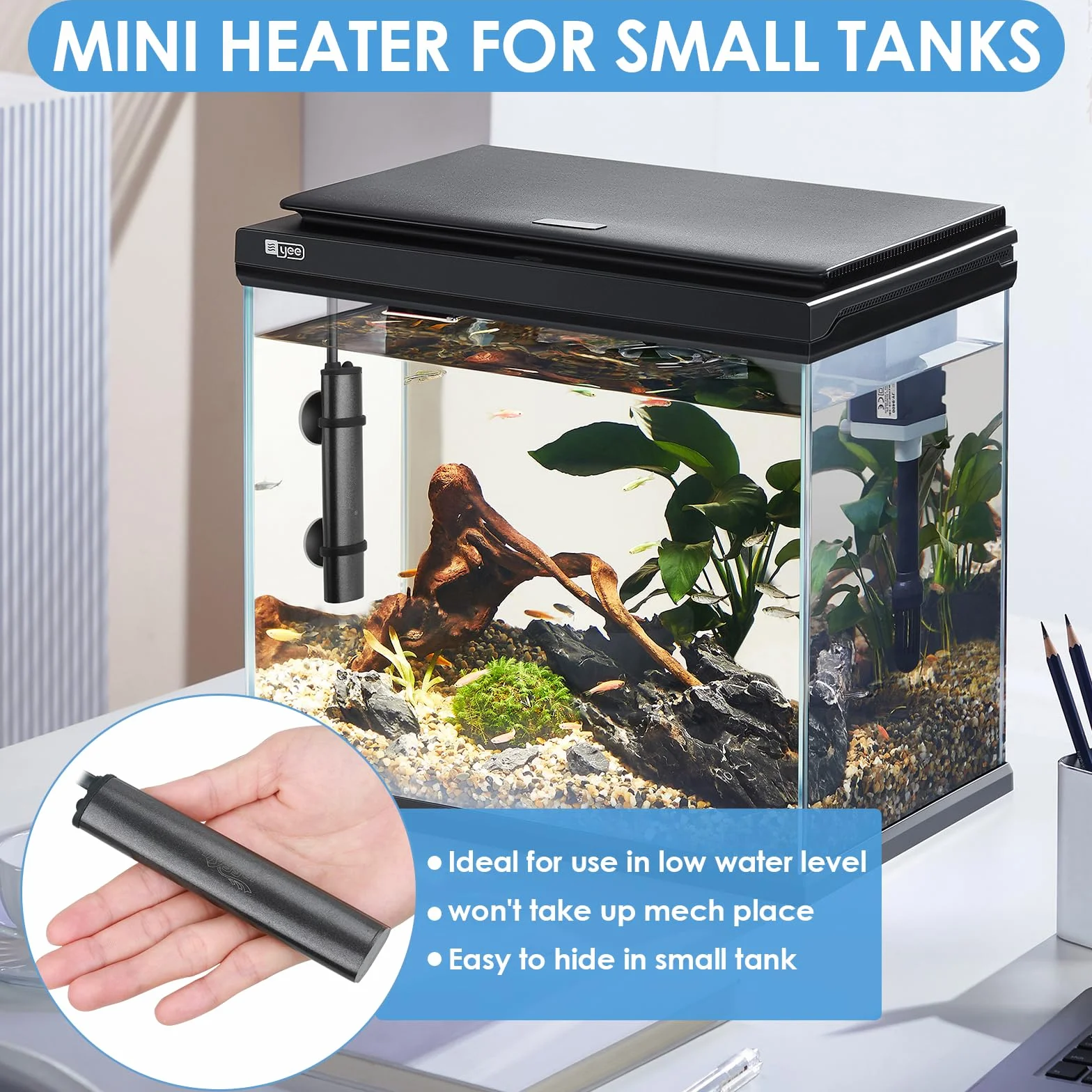 hygger Mini ogrzewanie akwariowe 25 W zatapialne podgrzewacz do akwarium Betta z zewnętrznym kontrolerem cyfrowym do 20 l