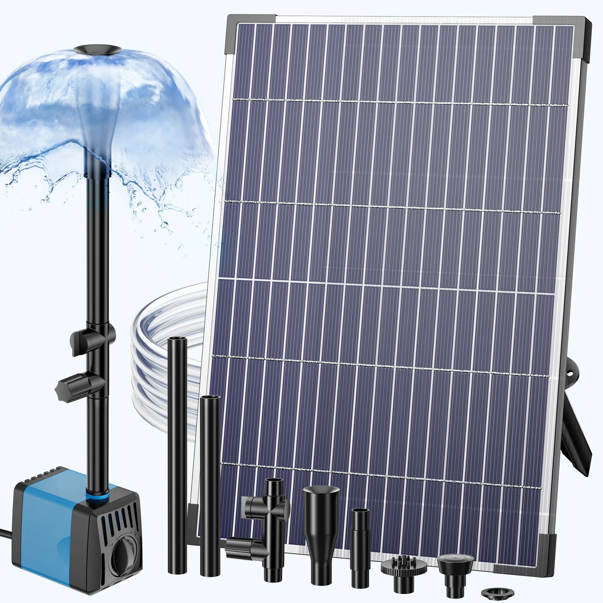 Biling Solarna pompa do stawu 12 W, 450 l/h, cicha pompa solarna z 4 dyszami, fontanna solarna na zewnątrz z wężem do strumieni, do stawów ogrodowych, wentylacja do 500 l, fontanna solarna "zrób to