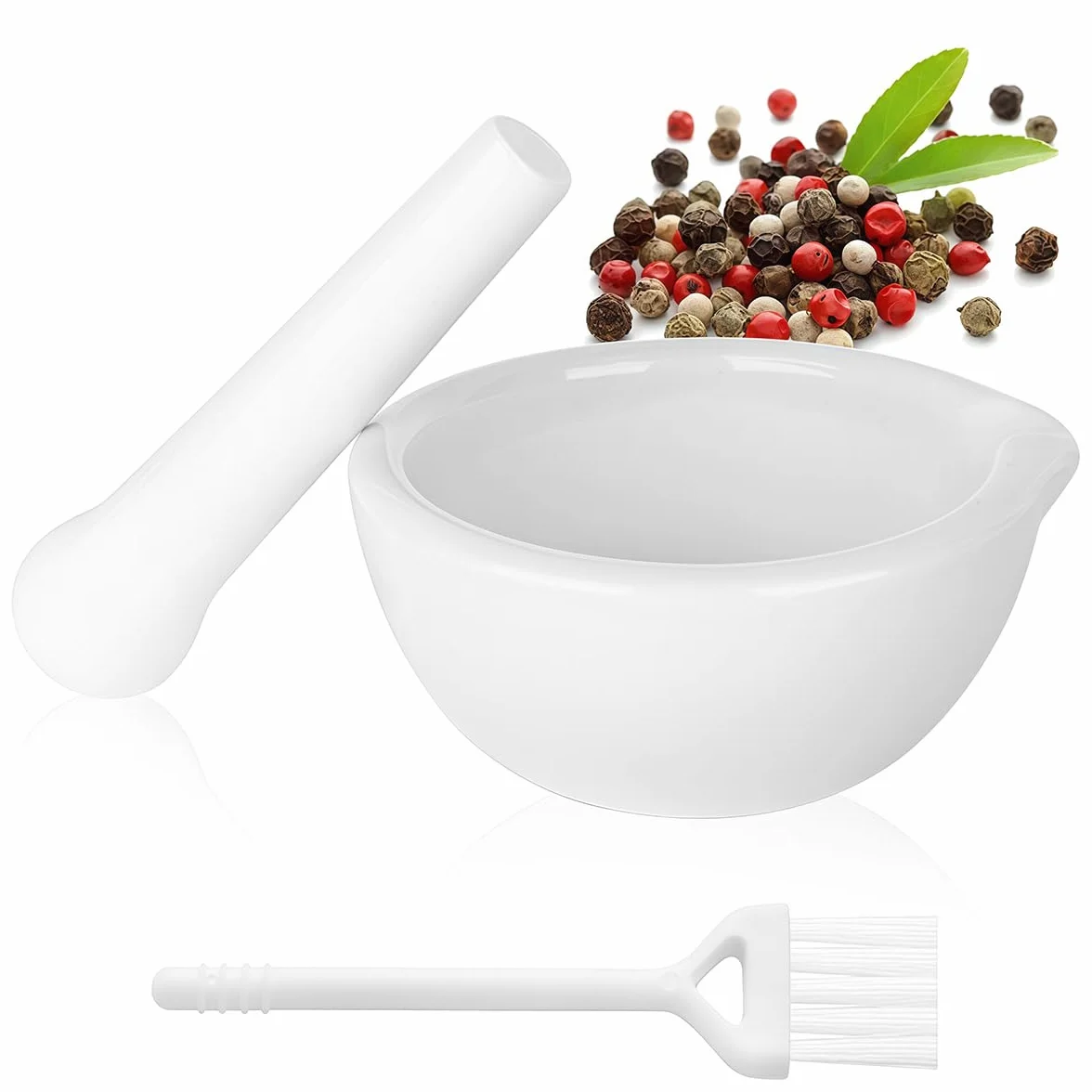 Moździerz i tłuczek, mały zestaw porcelanowych moździerzy i tłuczków, młynek do tabletek z tłuczkiem, zaprawą przyprawową i tłuczkiem, nadaje się do użytku w domowej kuchni i w laboratorium. (60 ml)