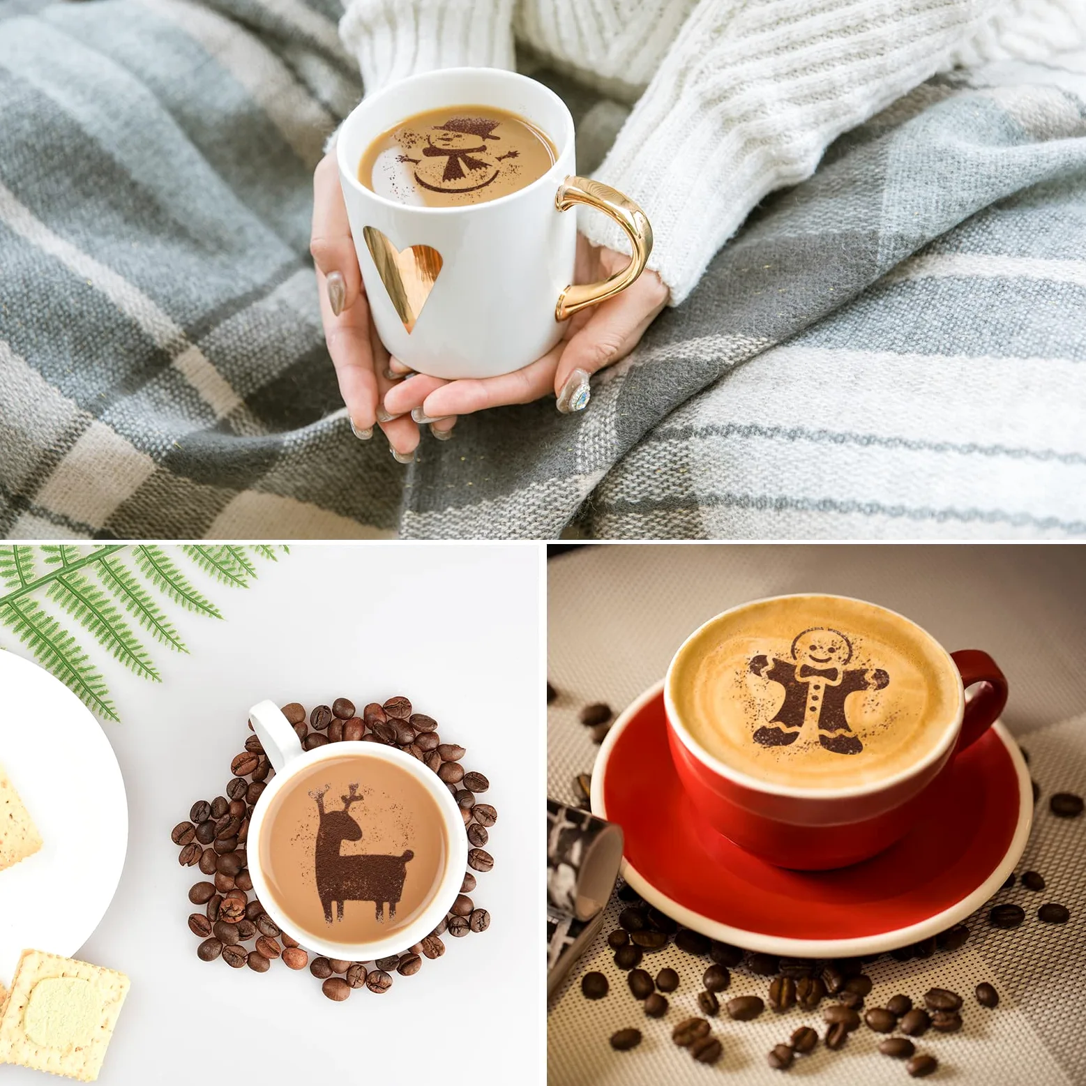 Qpout 20 szt. Boże Narodzenie szablon do ciasteczek forma do pieczenia, Boże Narodzenie impreza kremówka dekoracja do kawy wytłaczana forma, śliczna dekoracja deserowa rysunek forma narzędzia na prezenty świąteczne prezenty świąteczne prezenty świąteczne