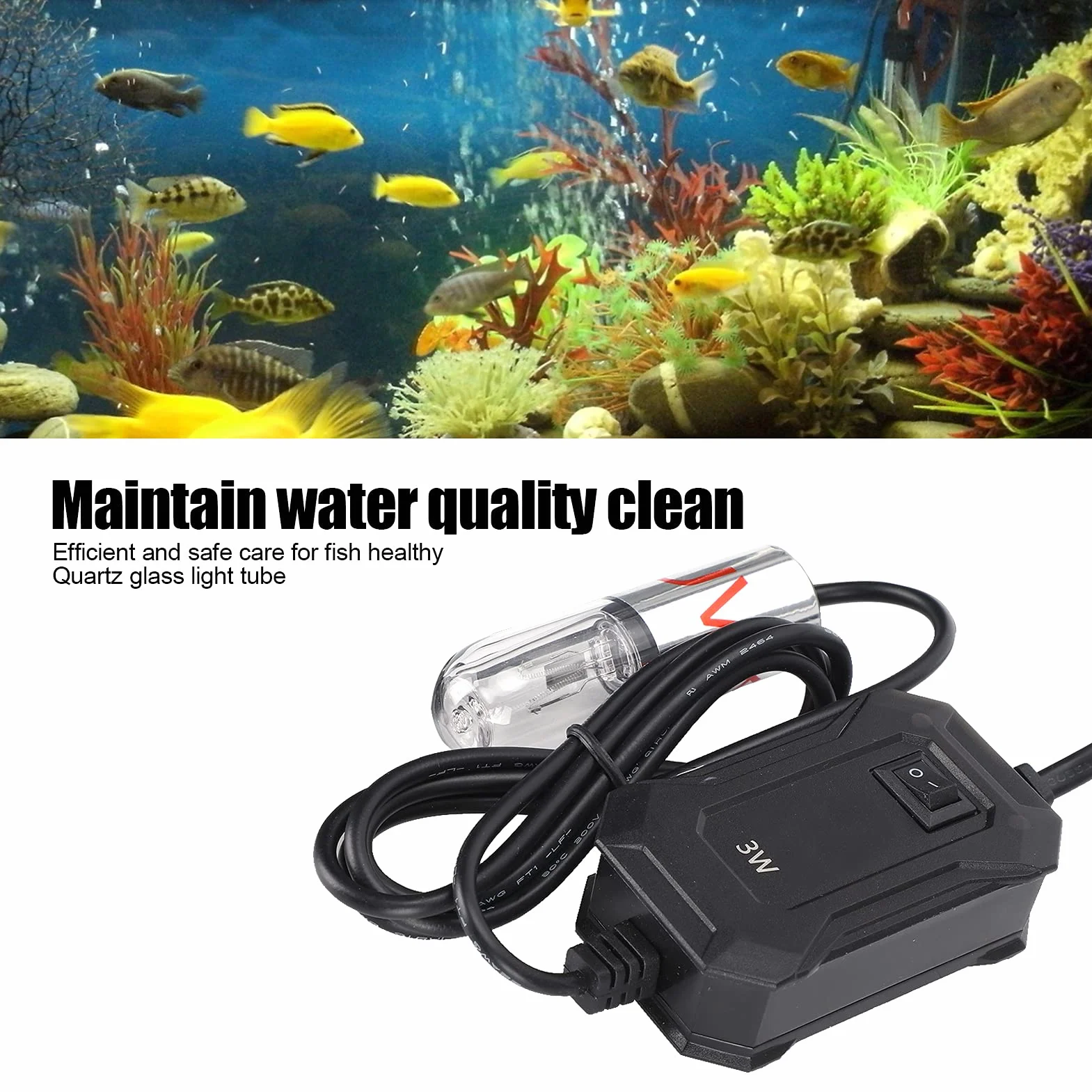 Lampa Aquarium Clean Light 3W Wodoodporna UV Sanitizer Fish Tank Light 10 000 godzin Zatapialne z mocowaniem Przyssawka do czyszczenia glonów