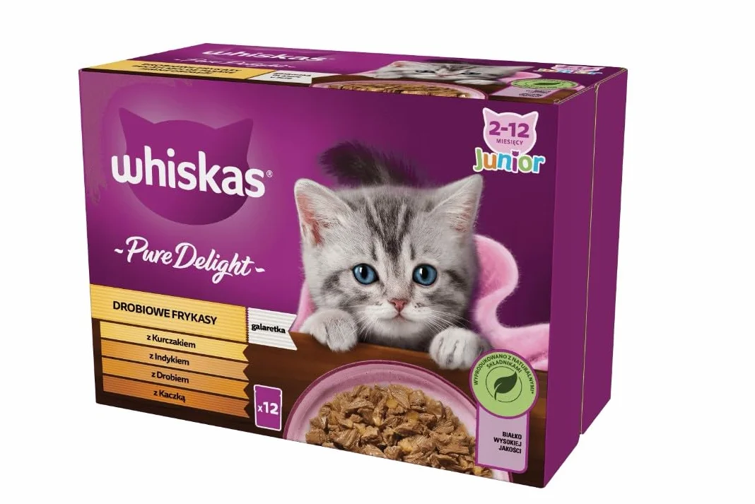 Whiskas Junior Pure Delight Ragout w galarecie mokra karma dla kotów, wielopak 48 saszetek 85 g
