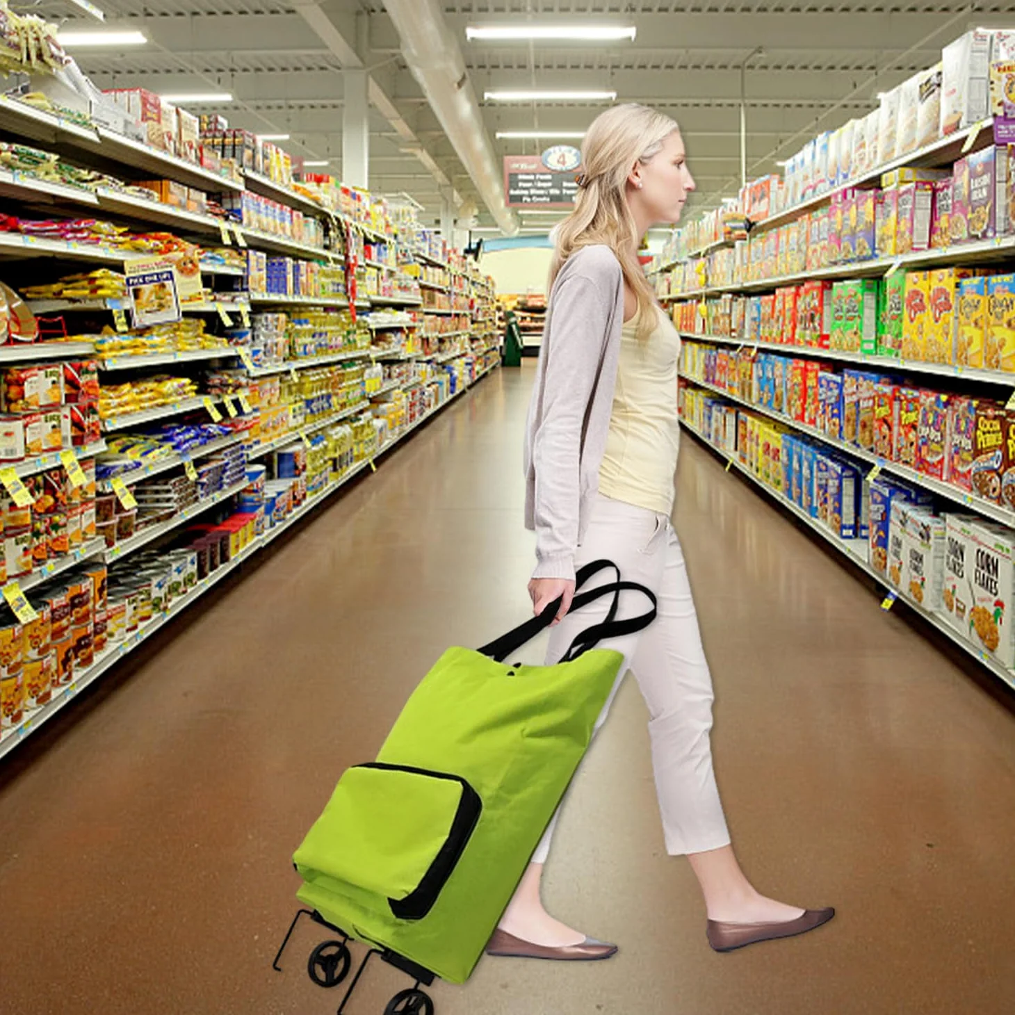 Zielona, składana torba na kółkach, do supermarketu, wodoszczelna, praktyczna torba na zakupy, wózek na zakupy, przenośna torba na zakupy z tkaniny Oxford, 1 sztuka