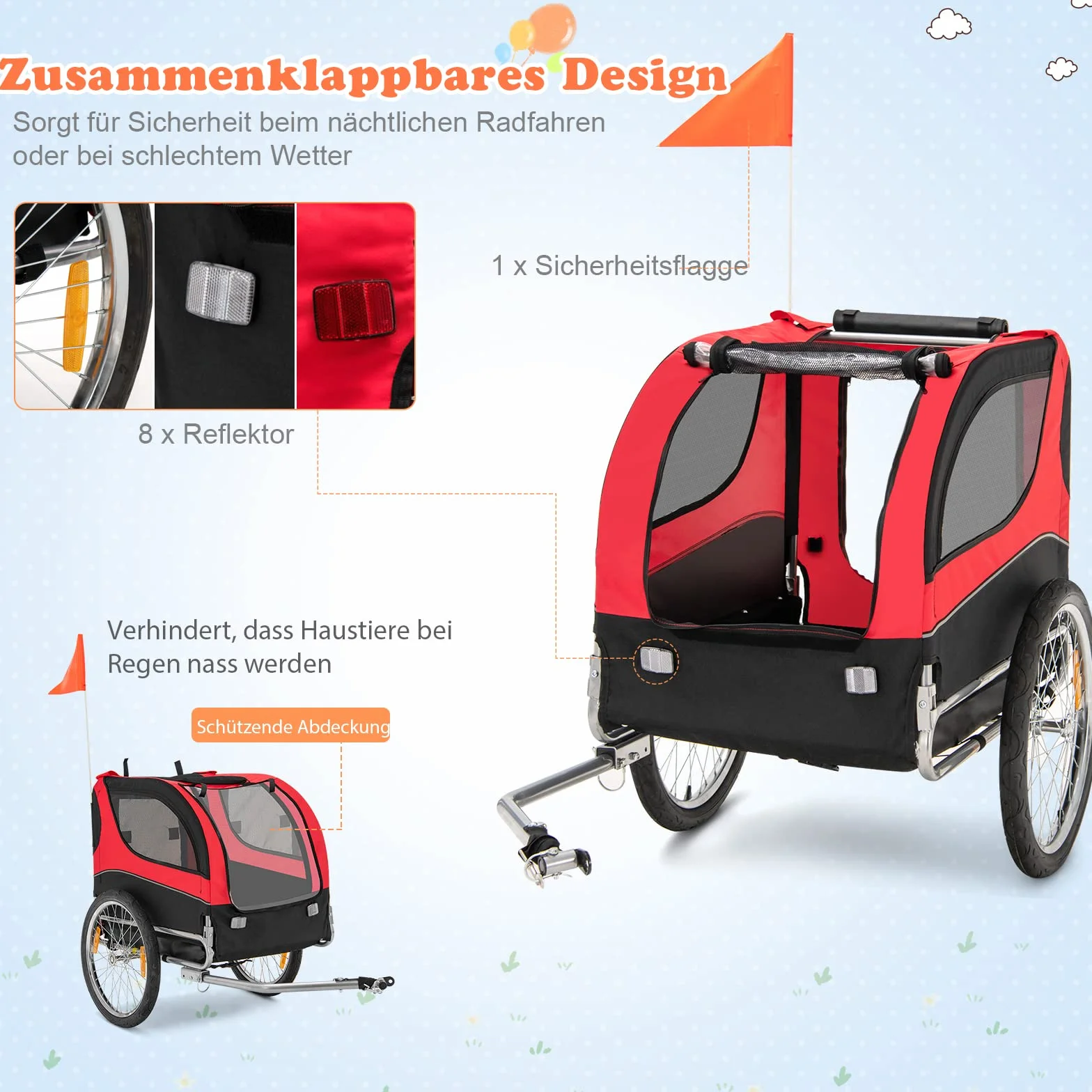 COSTWAY składana przyczepka rowerowa dla psa 40 kg Oxford czerwona