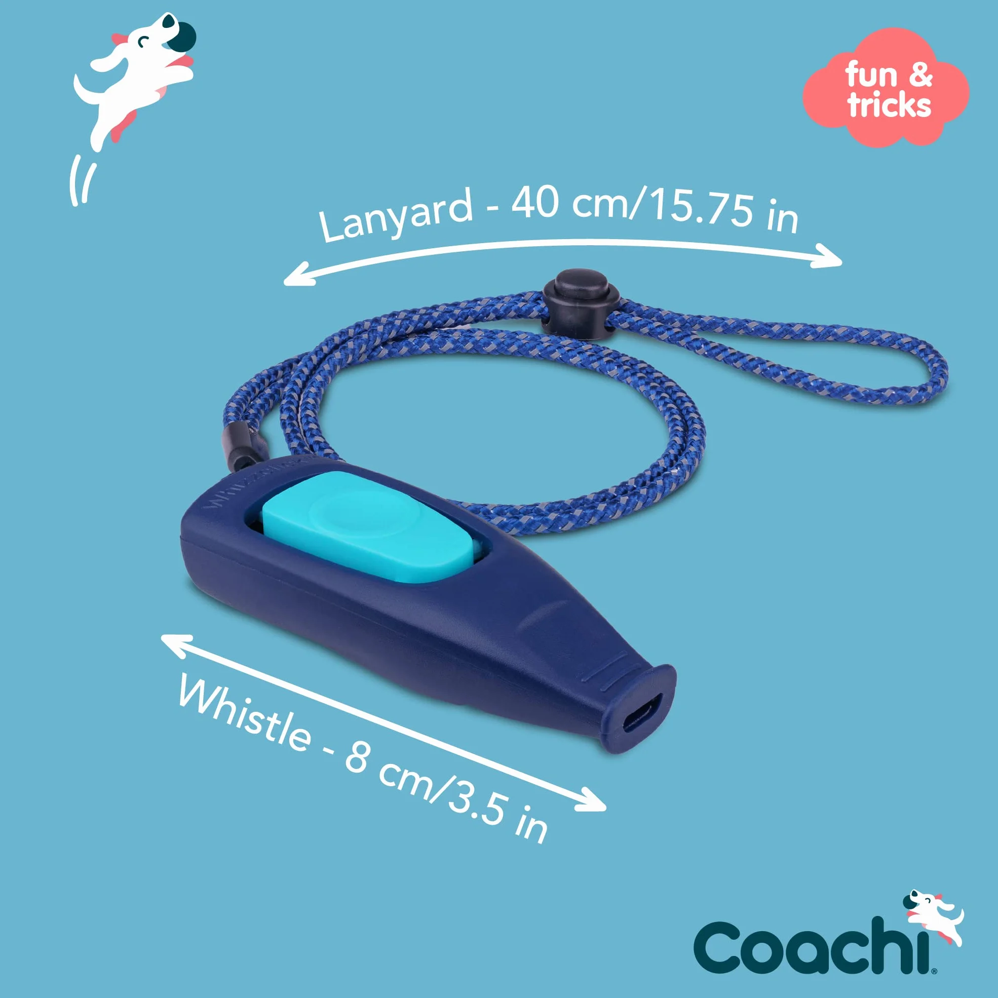 Coachi Whizzclick, 2-in-1 Combined Clicker and Whistle, Dog Training Whistle for Recall and Clicker Training for Rewarding, Adjustable and Reflective Lanyard, Suitable for Dogs and Puppies