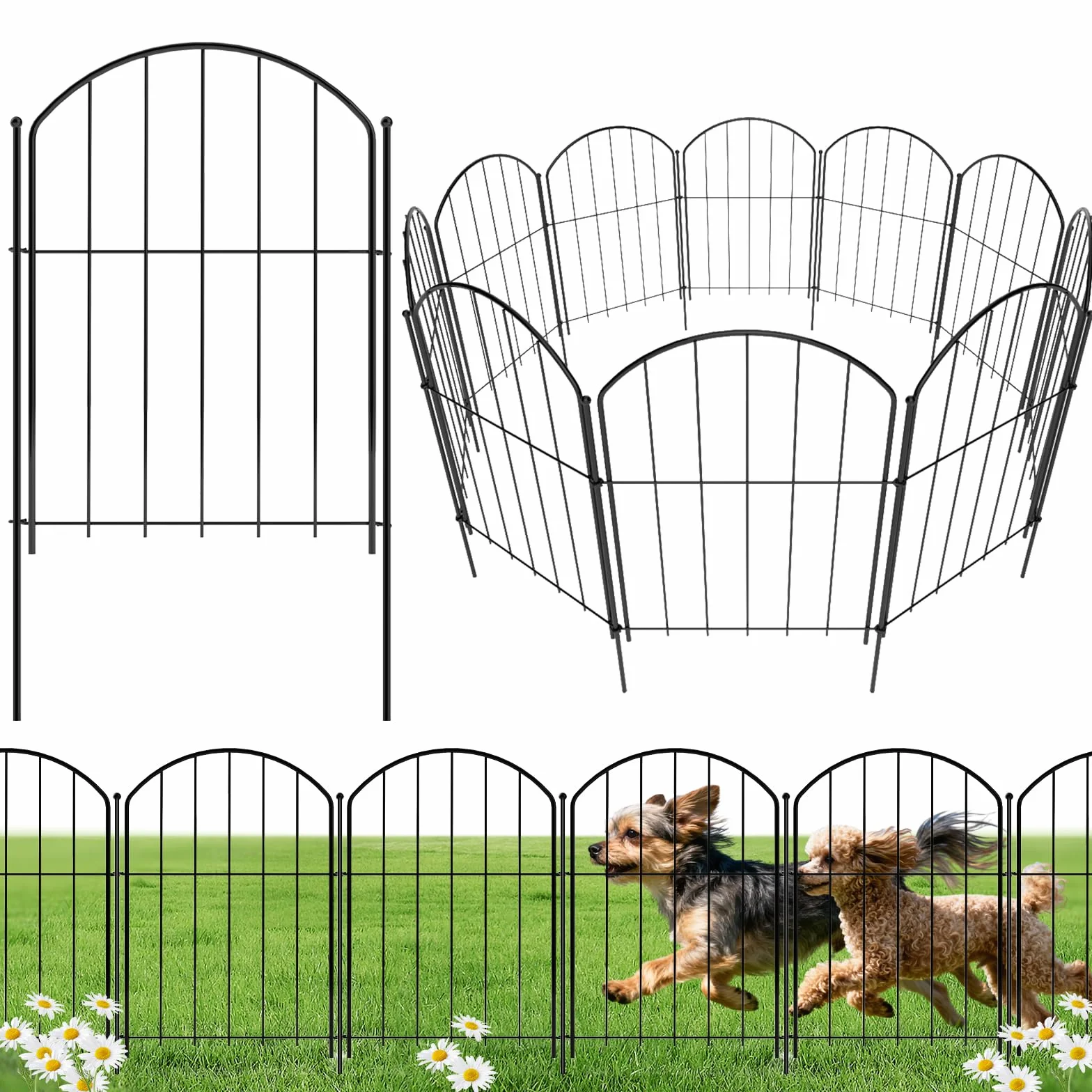 Bamworld Ogrodzenie Ogrodowe 43cm x 3m, Antykorozyjne Metalowe Ogrodzenie dla Zwierząt, Zestaw 10 Sztuk, Łukowate Panele Brzegowe do Rabatów Kwiatowych, Podwórka, Tarasu oraz Dekoracji Ogrodu