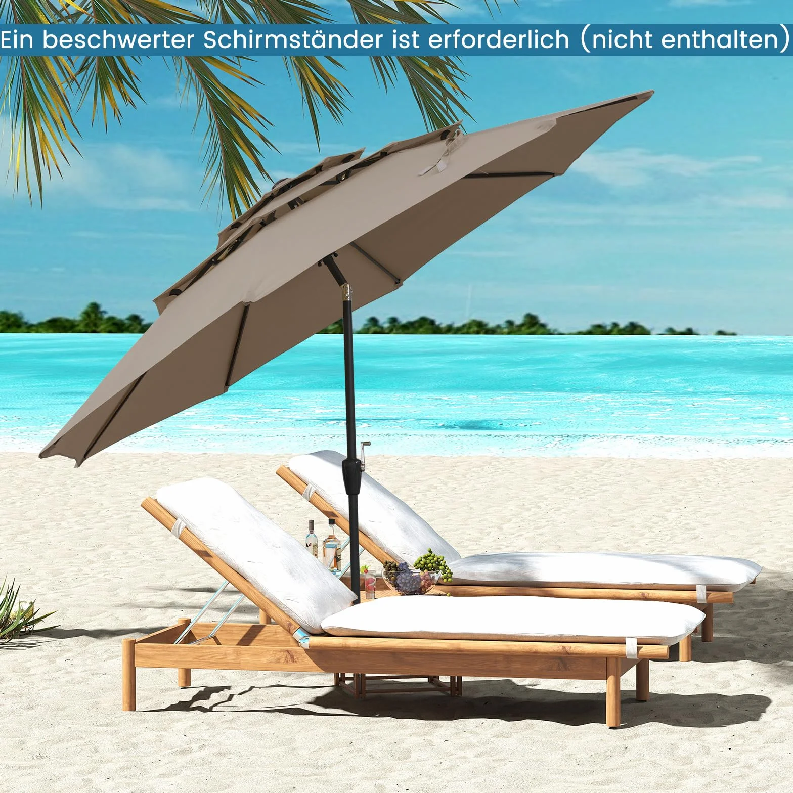 COSTWAY 3-poziomowy parasol przeciwsłoneczny, 300 cm, odporny na wiatr, stabilny, parasol tarasowy z korbą, obustronnie zginany o 30°, parasol balkonowy, wentylowany, do ogrodu, na balkon