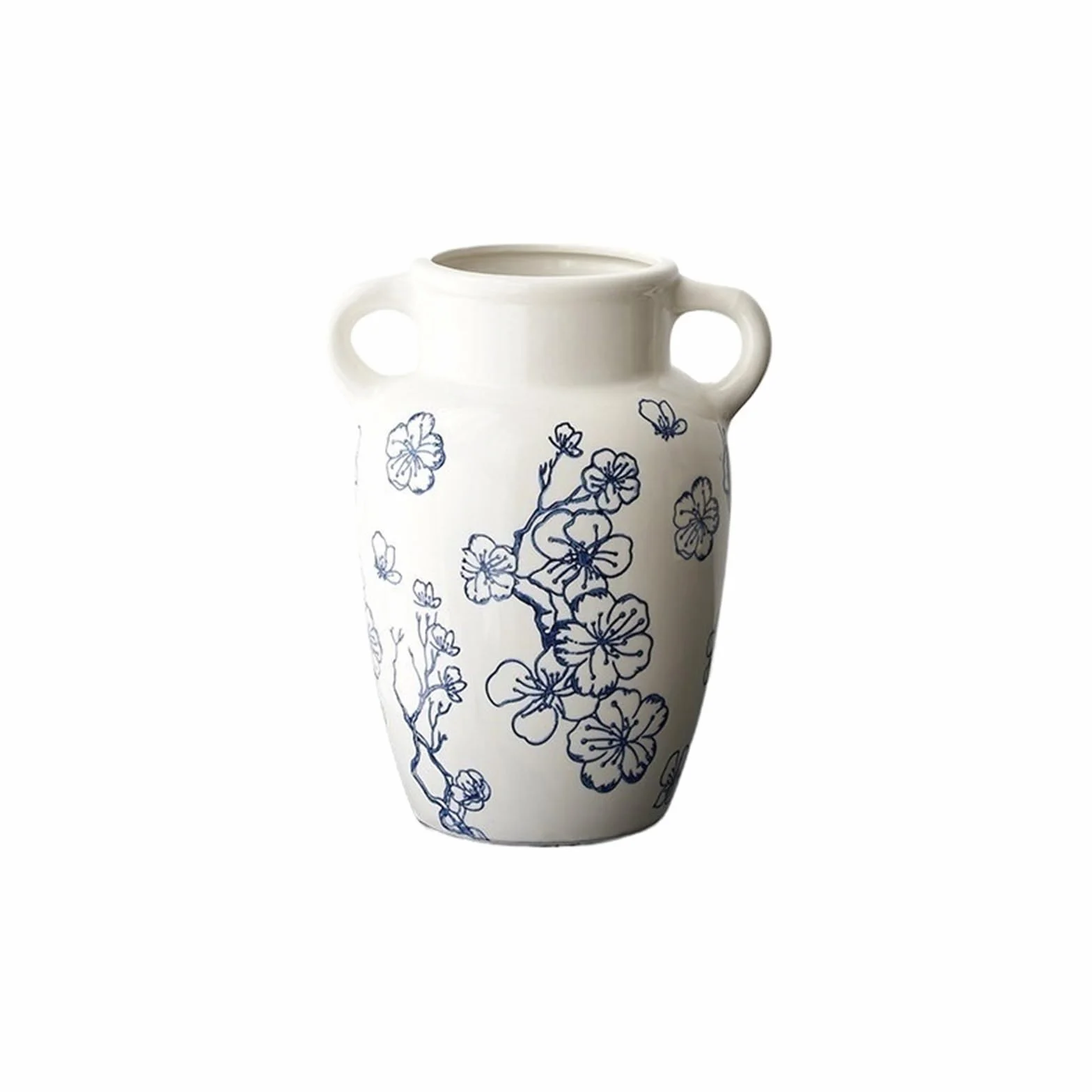 Wazon z kwiatami Retro niebieski zarys kwiatu śliwki wazony ceramiczne krótki szeroki wazon akcentujący do szafki w salonie