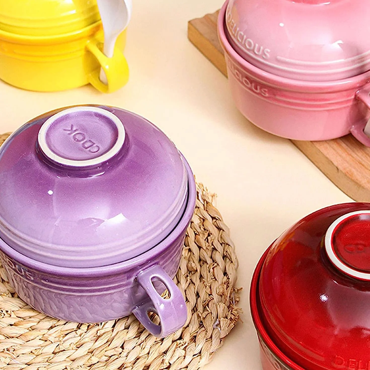 pojemniki na zupę, Ceramiczne miski do zupy 550 ml, japońskie, miska z pokrywką i uchwytem, ​​miska na ramen, płatki śniadaniowe, czerwona, ml/19,4 uncji