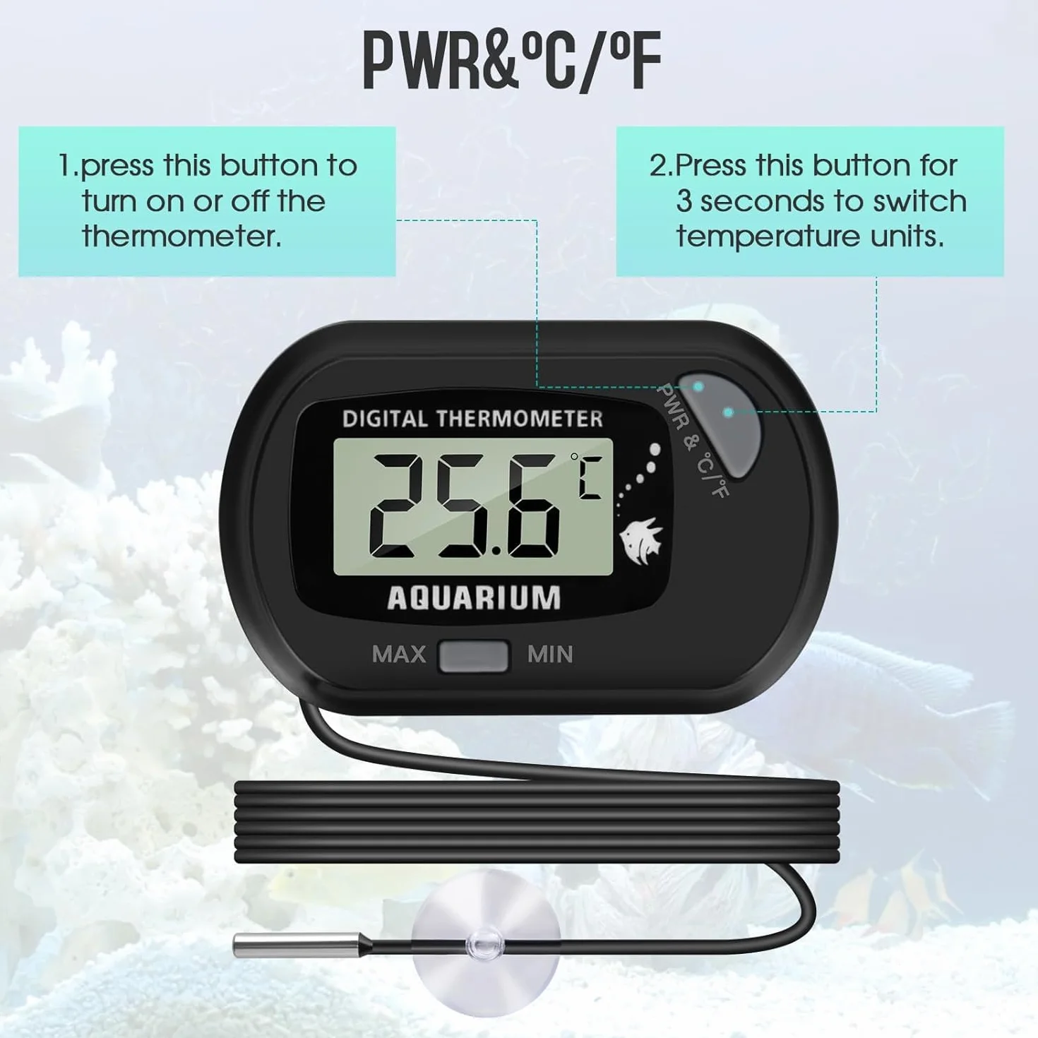 Thlevel Termometr do akwarium cyfrowy LCD 2 sztuki