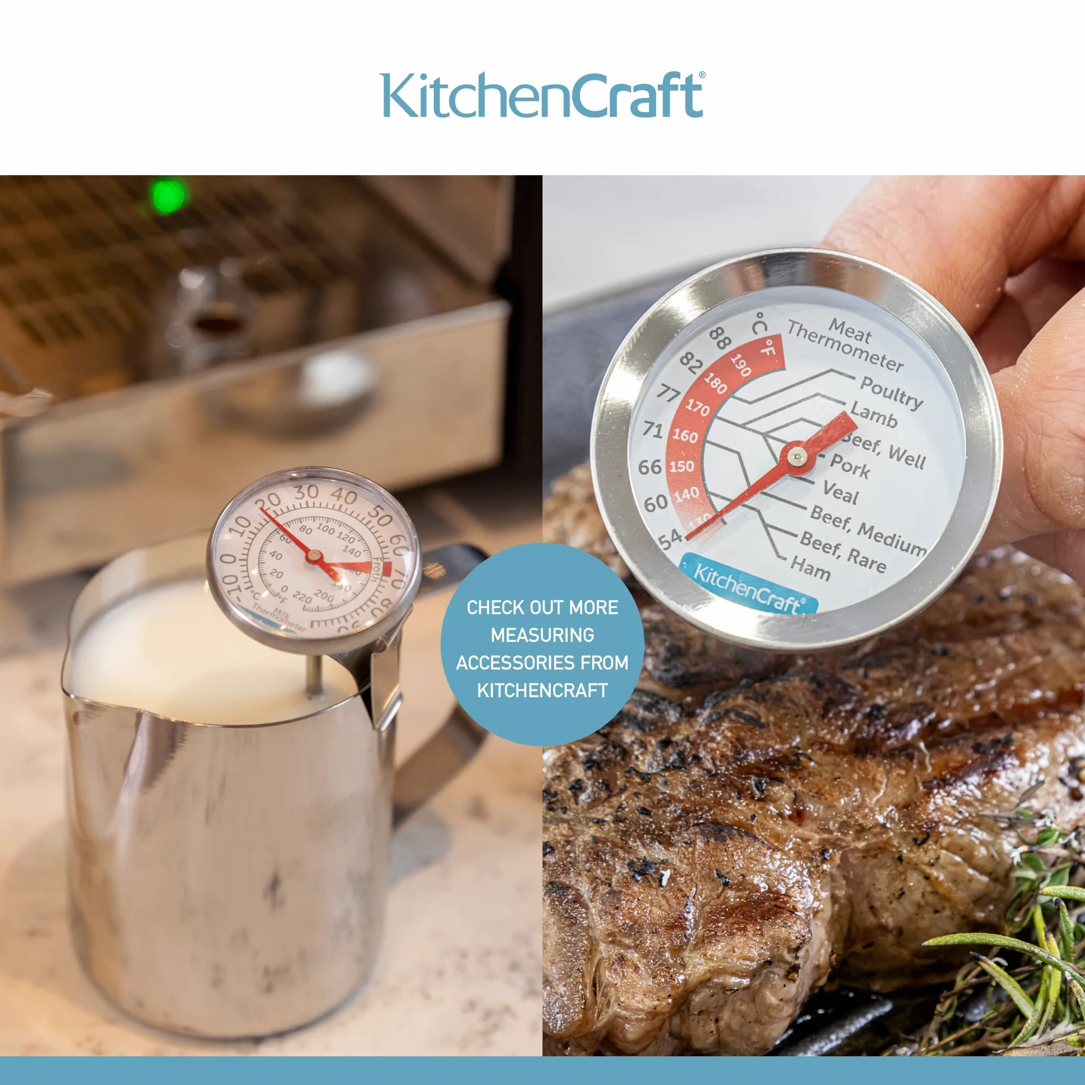 KitchenCraft Termometr do lodówki i zamrażarki z minimalnym przewodnikiem temperatury, przezroczysta tarcza, stal nierdzewna, srebrny