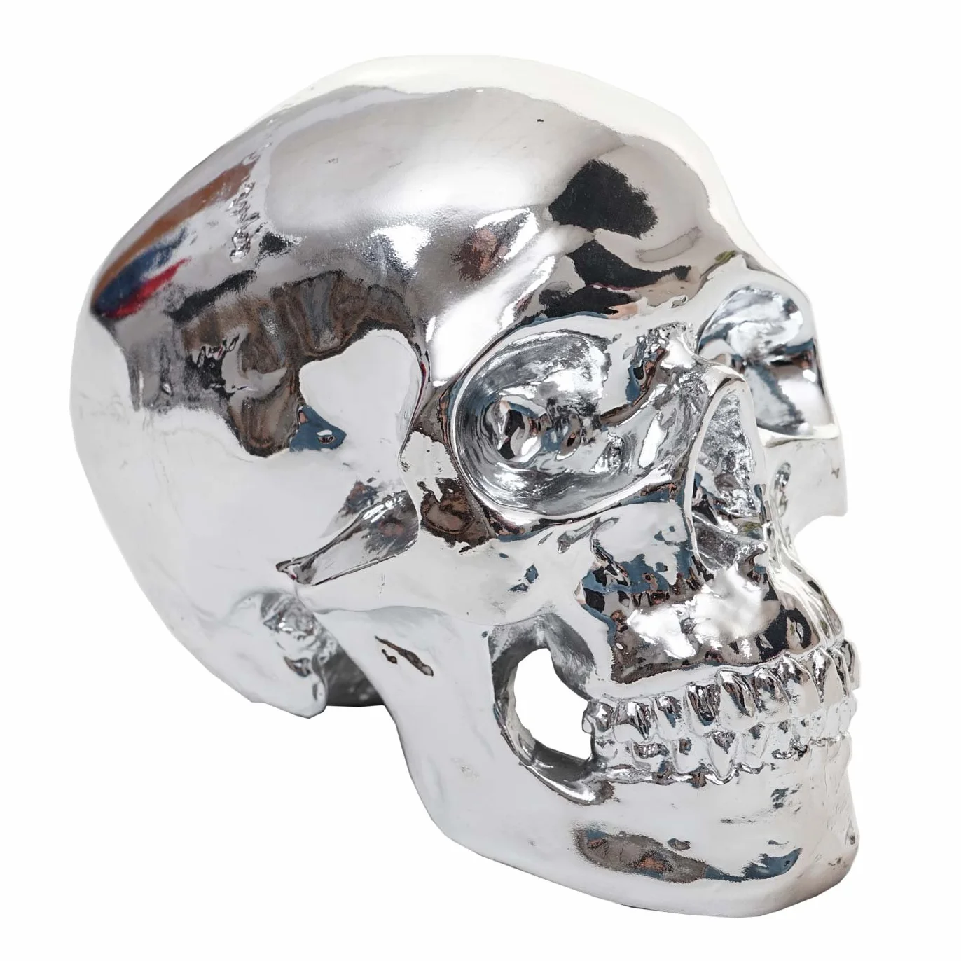 Mendler Deko Totenkopf HWC-T921, rzeźba z żywicy poliestrowej, czaszka, do domu i na zewnątrz, 18 cm, srebrny połysk wysoki