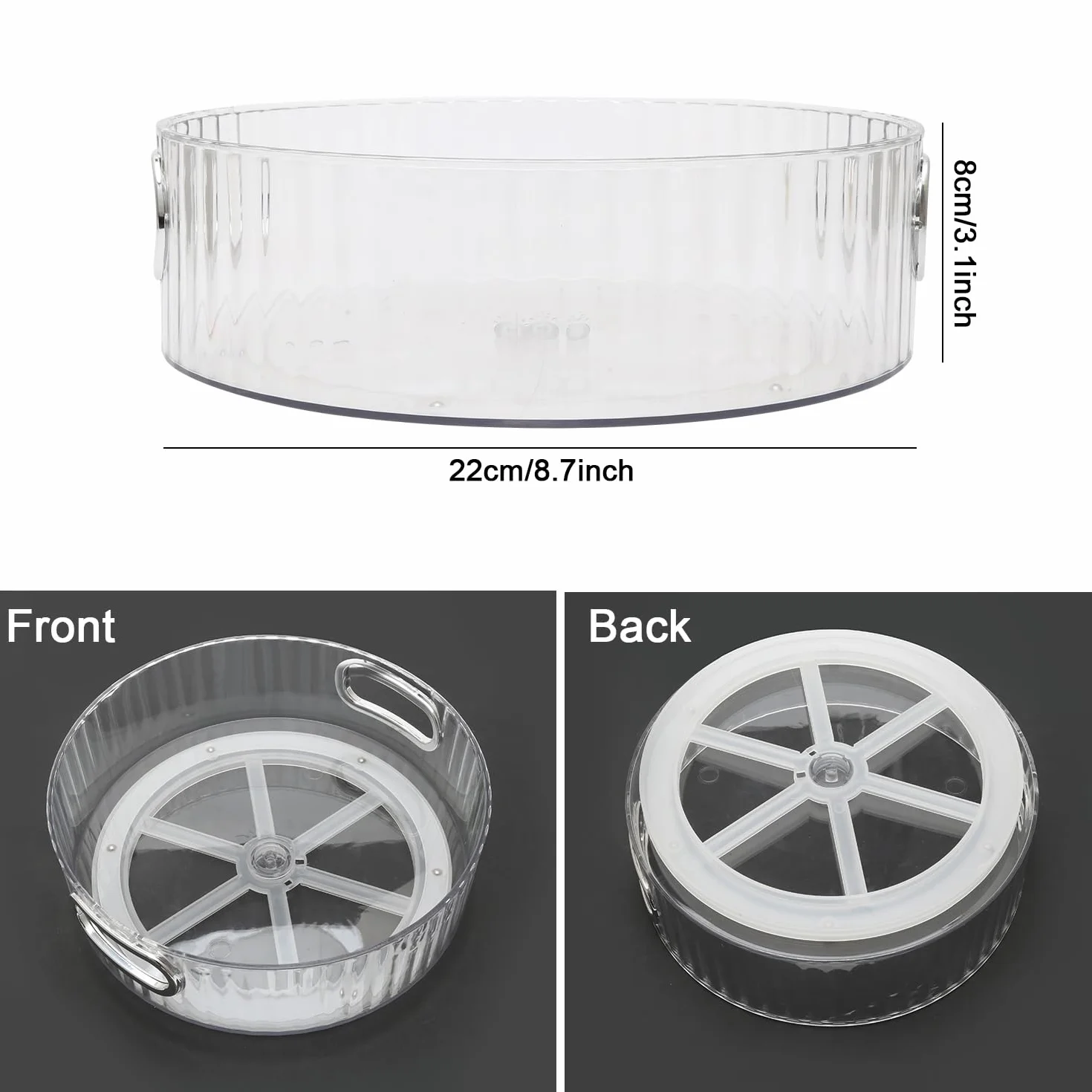 Przezroczysty organizer do szafki Lazy Susan 22 cm, wielofunkcyjny, obrotowy organizer do szafki kuchennej z tworzywa sztucznego, do makijażu przypraw