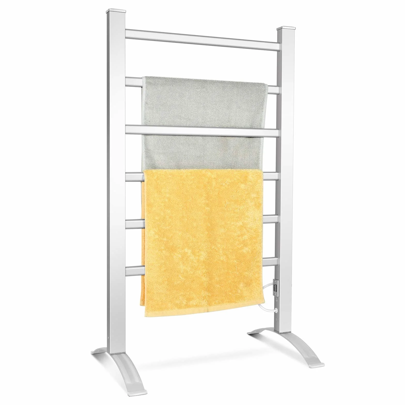 COSTWAY Elektryczny grzejnik na ręczniki, 53 x 86 cm, 2 w 1 grzejnik łazienkowy i wieszak na ręczniki, suszarka na ręczniki 100 W, podgrzewacz na ręczniki, stojący i montaż ścienny, srebrny