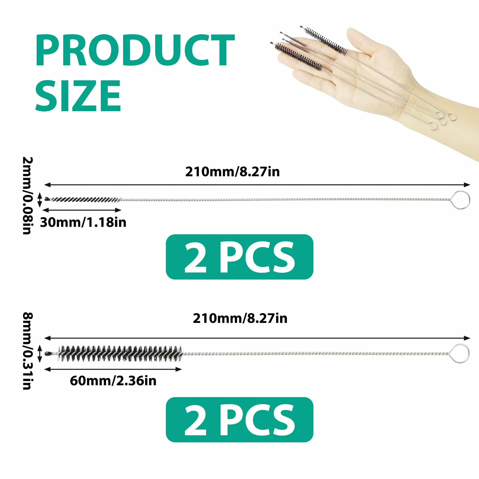 4 sztuki słomek do czyszczenia słomek, szczotka do czyszczenia w pełni automatyczna, 3 mm i 7 mm Ø, kompatybilna z Miele, Jura, Siemens, Krups, Saeco, Melitta, Bosch, Nivona