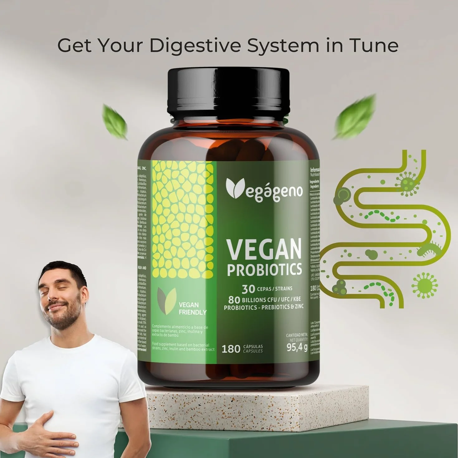 Probiotyki Vegageno 180 kapsułek 30 szczepów 80 miliardów CFU kompleks kultur jelitowych