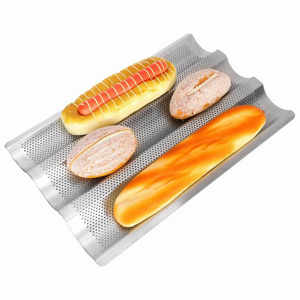 Fdit Forma do Bagietek ze Stali Nierdzewnej, 3-komorowa Forma do Chleba Francuskiego z Otworami Spustowymi, Blacha Pieczenia ze Stali Nierdzewnej 430 Domowych Bagietek i Chleba