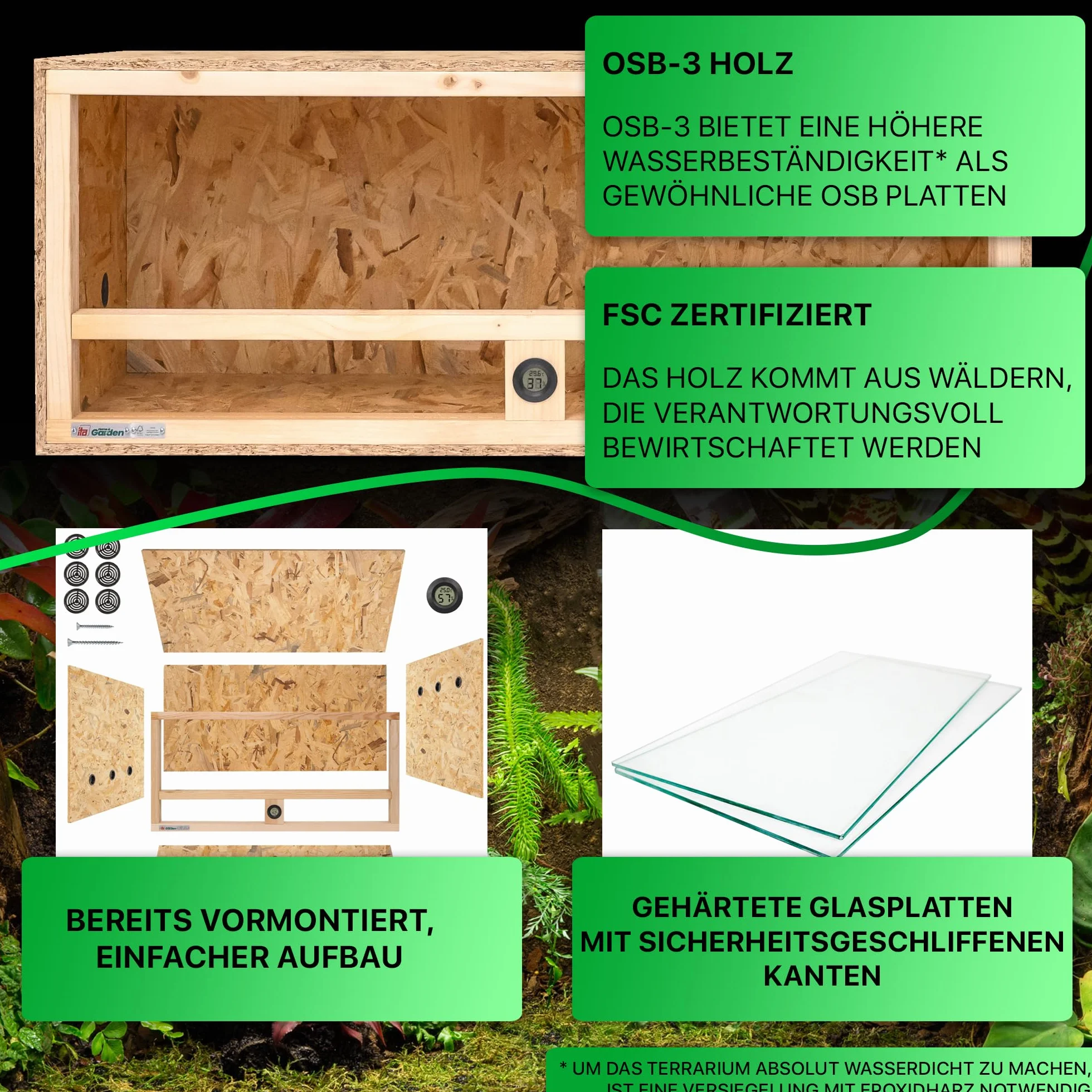 ITA Drewniane terrarium 100x40x40 cm OSB-3 zintegrowana wentylacja higrometr dla gadów