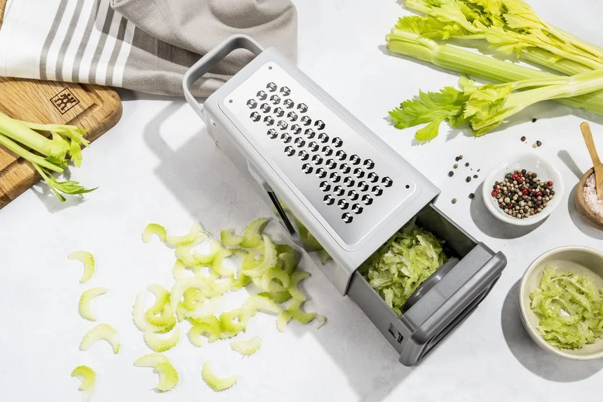 ZWILLING Z-Cut Tarka Czworokątna, technologia tarcia dwukierunkowego, miska zbierająca, ostrze ze stali nierdzewnej, można myć w zmywarce, szary