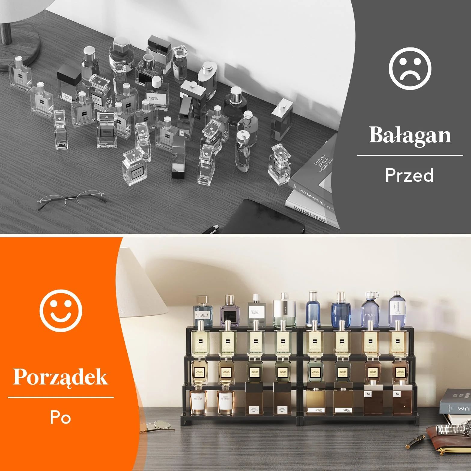 Lifewit 4-poziomowy czarny stojak, organizer perfum, plastikowy stojak do figurek, makijażu, babeczek, deserów, przypraw, zapachów, blatu, toaletki, komody, szafki (30,5 cm, 1 opakowanie)