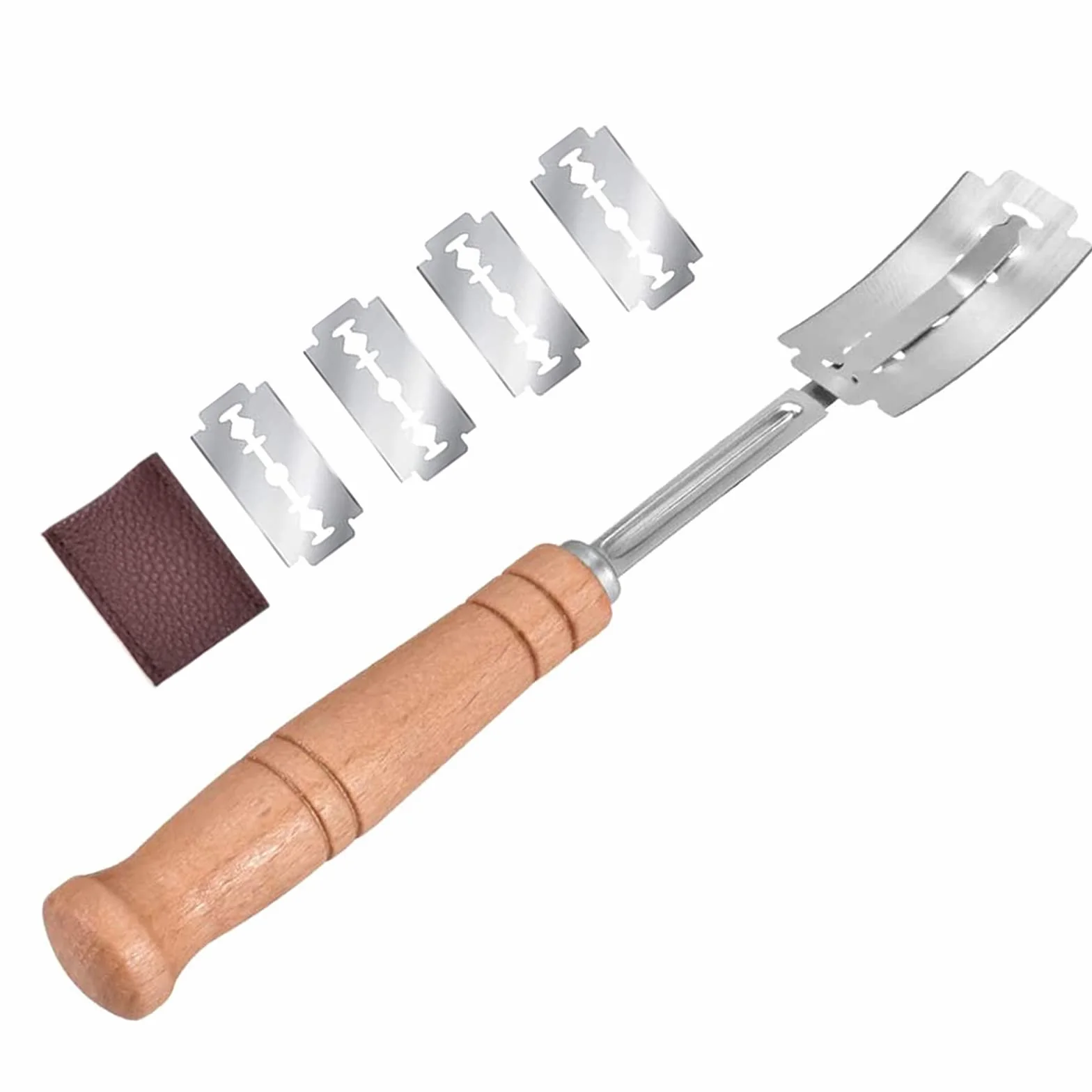 BäCker nóż do bagietek, francuski nóż do chleba, nóż do krojenia chleba, nóż piekarski, nacinanie, bagietka, chleb, chleb, stal nierdzewna, 5 ostrzy + 1 zestaw noży