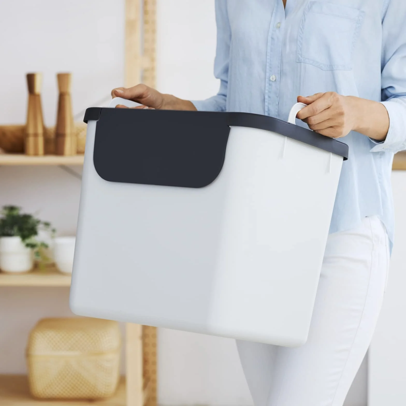 Jive system segregacji śmieci, zestaw 3 sztuk, 30 l, do kuchni, tworzywo sztuczne (z recyklingu PP), ciemnoszary/biały/zielony, 3 x 30 l (39,8 x 29,8 x 50,1 cm)