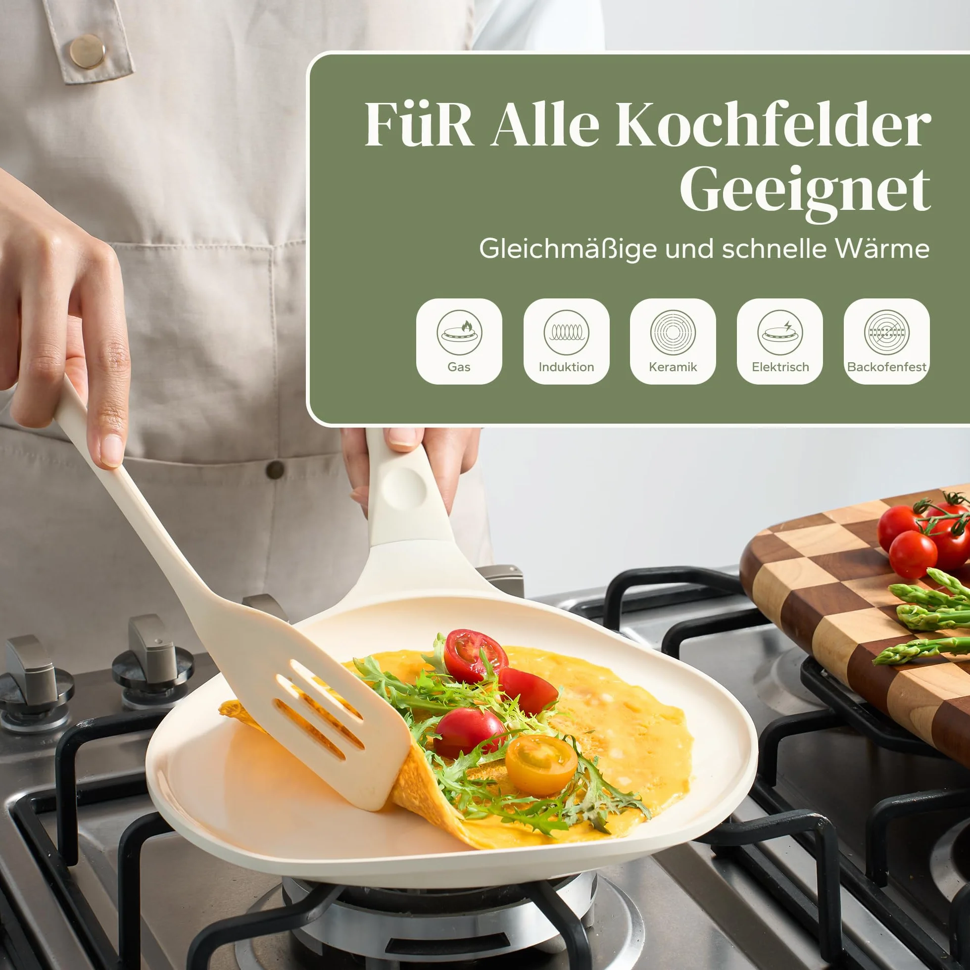 Redchef Patelnia do naleśników 30 cm, indukcyjna, ceramiczna, nieprzywierająca, płaska, bez PTFE, nie zawiera PFAS, PFOA, odporna na zarysowania, nadaje się do mycia w zmywarce, beżowa
