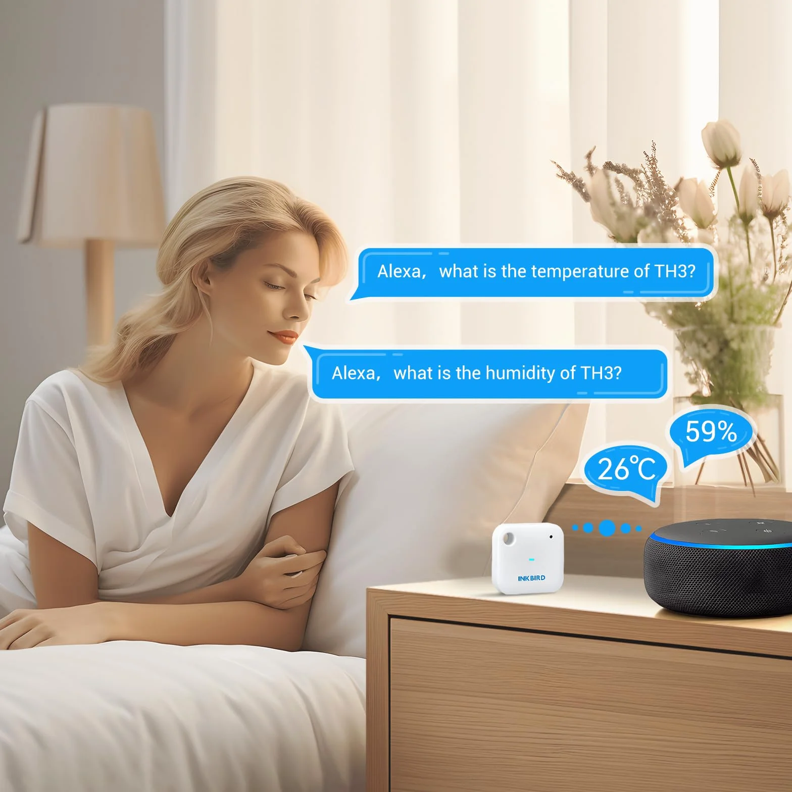 INKBIRD IBS-TH3 wewnętrzny termometr Wi-Fi, higrometr ze sterowaniem za pomocą aplikacji, niezawodny pomiar od 20°C do 60°C, do domu, biura, szklarni, gadów, piwnicy na wino