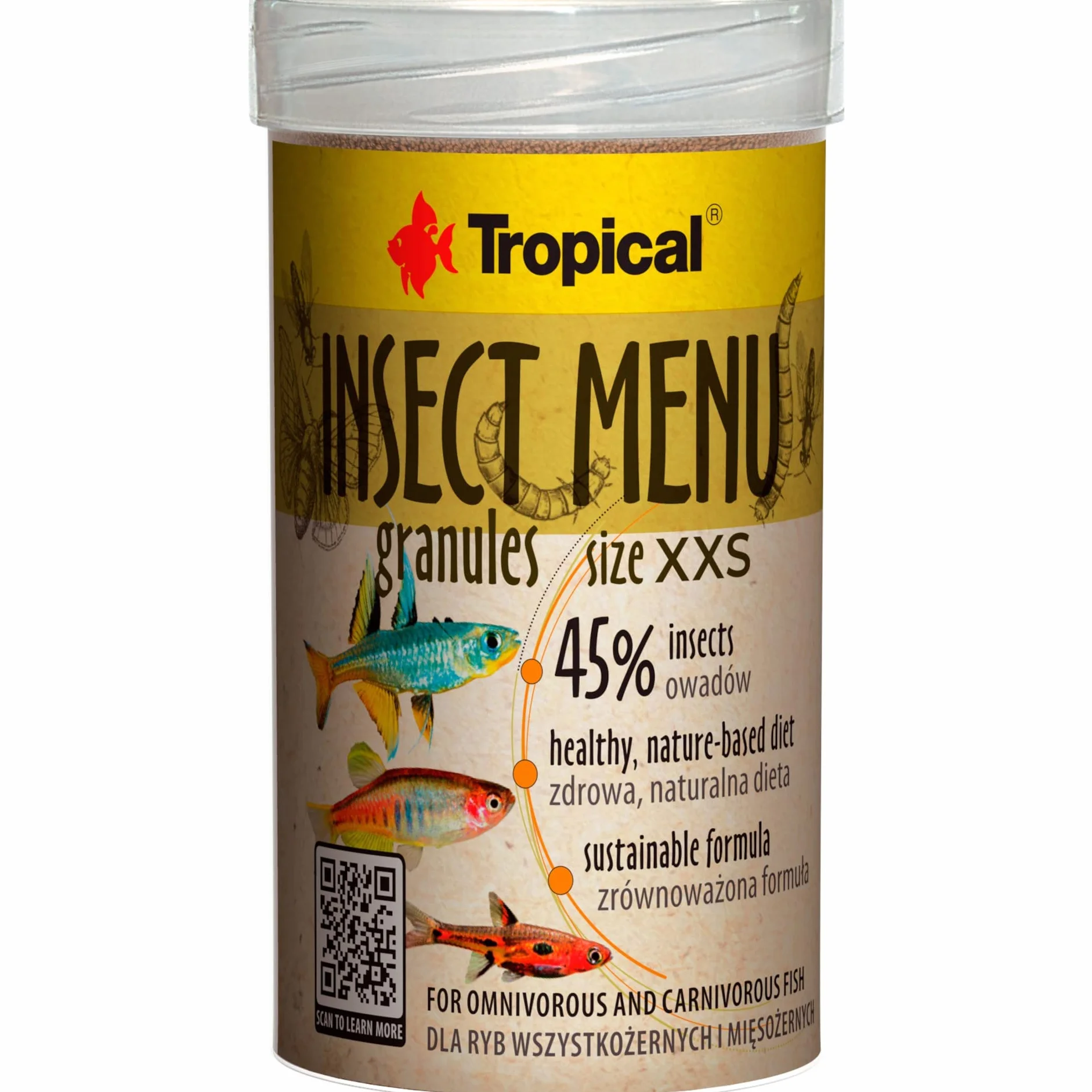INSECT MENU GRANULES SIZE XXS 100ml / 64g - pokarm dla ryb w formie tonącego, bardzo drobnego granulatu na bazie 3 owadów