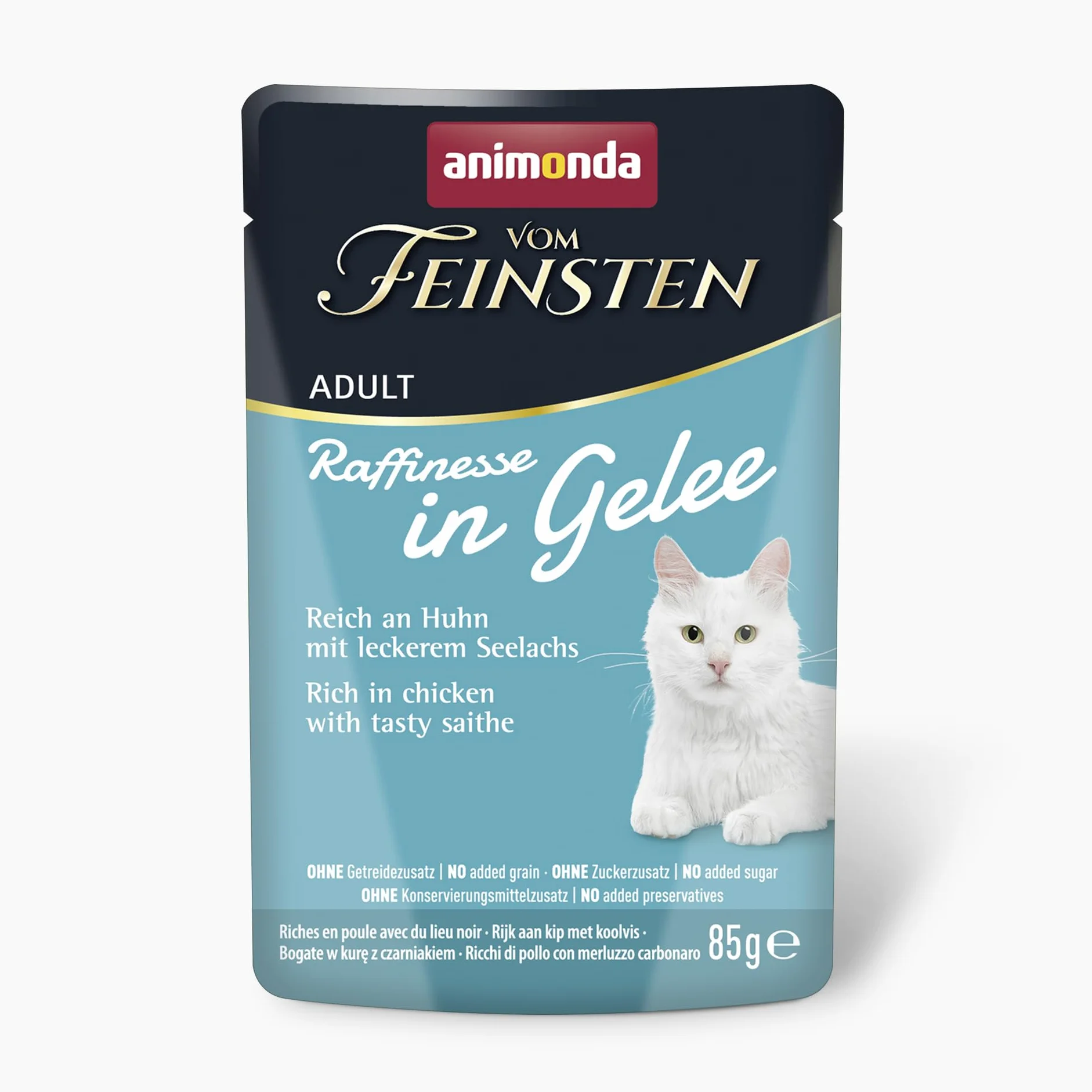 animonda Vom Feinsten Adult Rffinesse karma dla kotów w galarecie, opakowanie mieszane z wodą (12 x 85 g), mokra karma z tauryną i witaminą D3, bez dodatku cukru, soi i zbóż